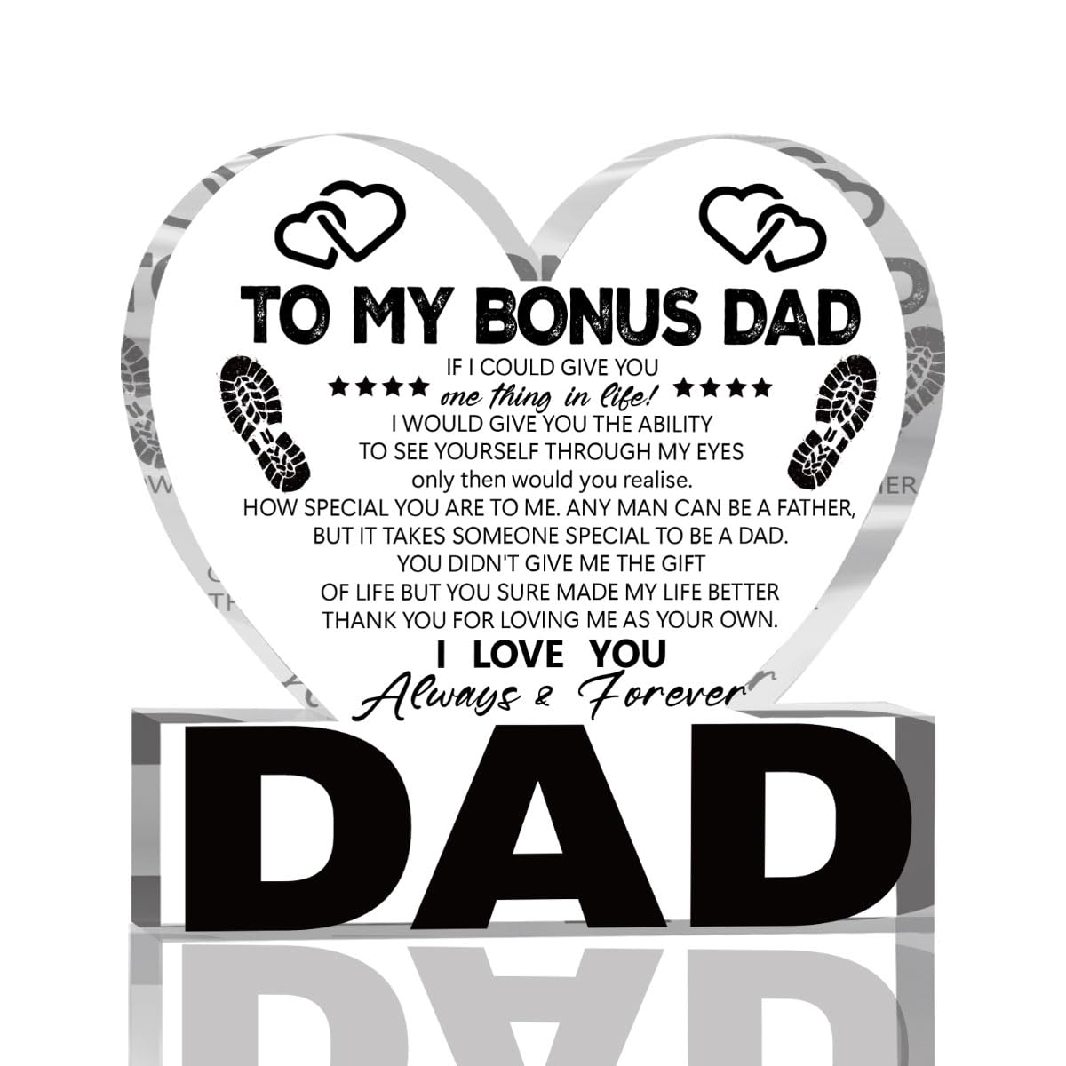 Fathers Day Bonus Dad Gifts Best Stepdad Gifts from Stepdaughter Stepson Funny Birthday Gift for Stepfather Heart Acrylic Sign Decor 4 X 4 Inches BST202