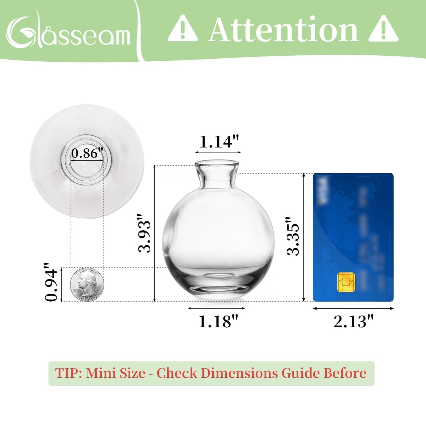 Glasseam Clear Glass Bud Vase, 3Pcs/Set Modern Decorative Small Mini Flowers Vases Short Minimalist Aesthetic Home Decor Vintage Cute Handmade Tiny Wedding Table Centerpieces for Single Flower Rose BST326H