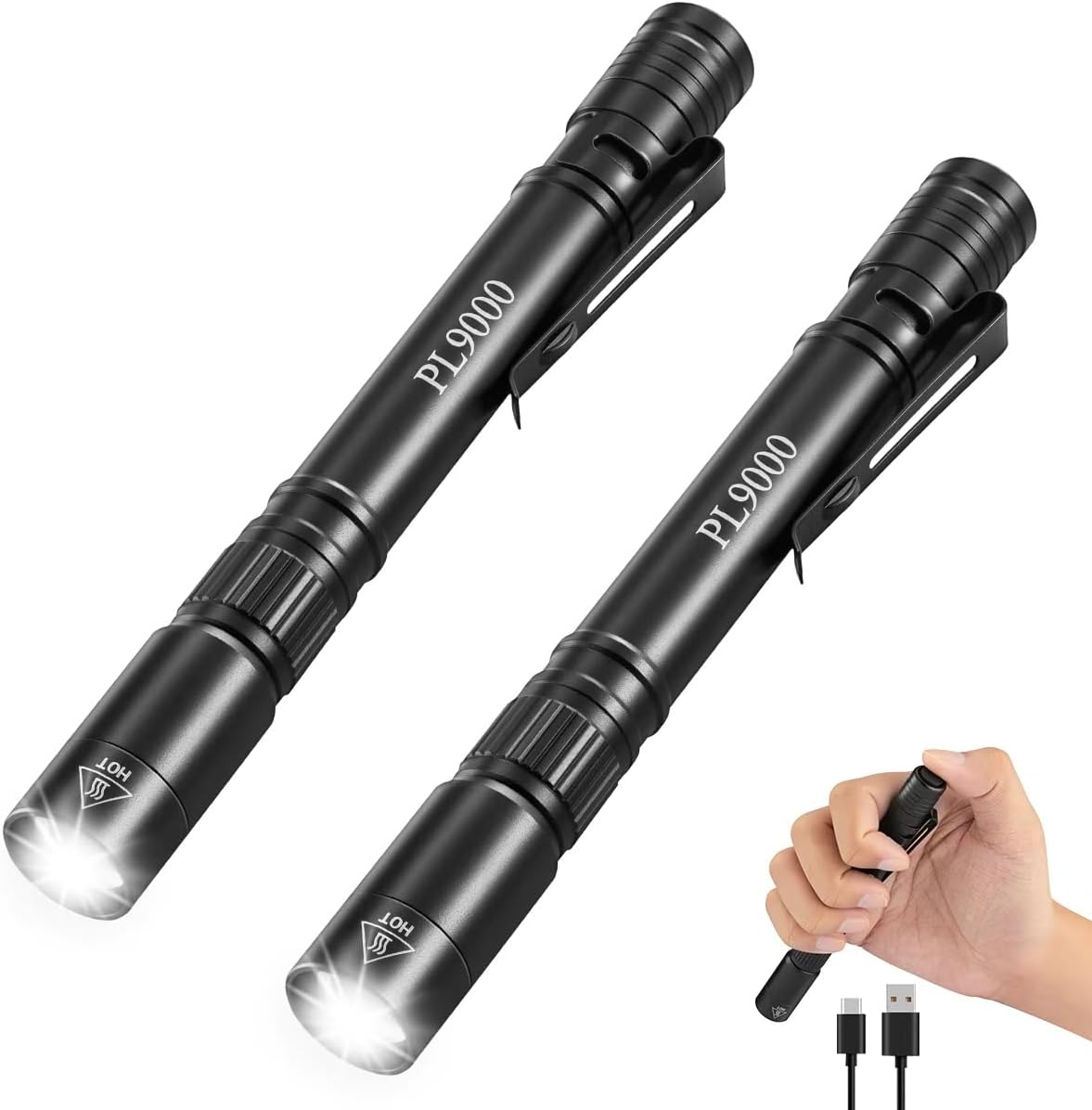 2Pack Pen Flashlight Rechargeable PL9000 80