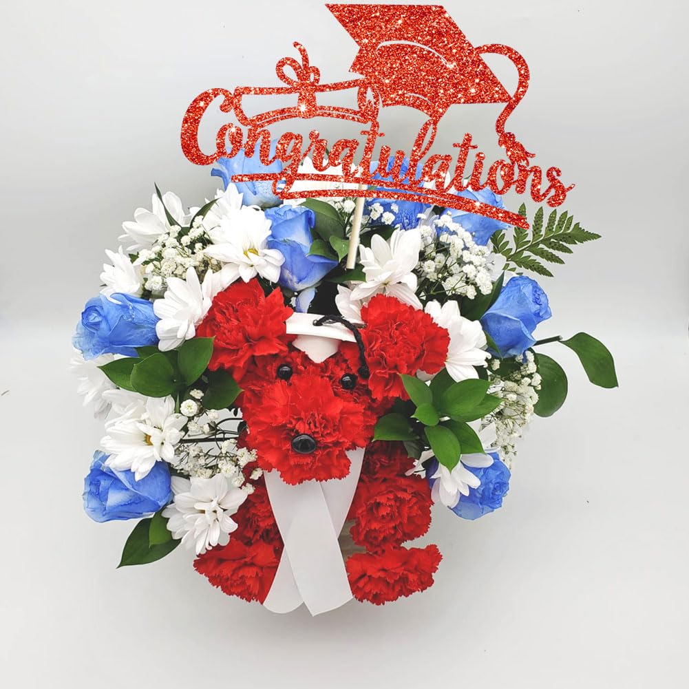 Congratulations 2026 Graduation Cake Topper Red Glittery Class of 2026 Cake Topper Congrats Grad Party Cake Decor for 2026 Senior High School College Grad Party Supplies Decorations BST220