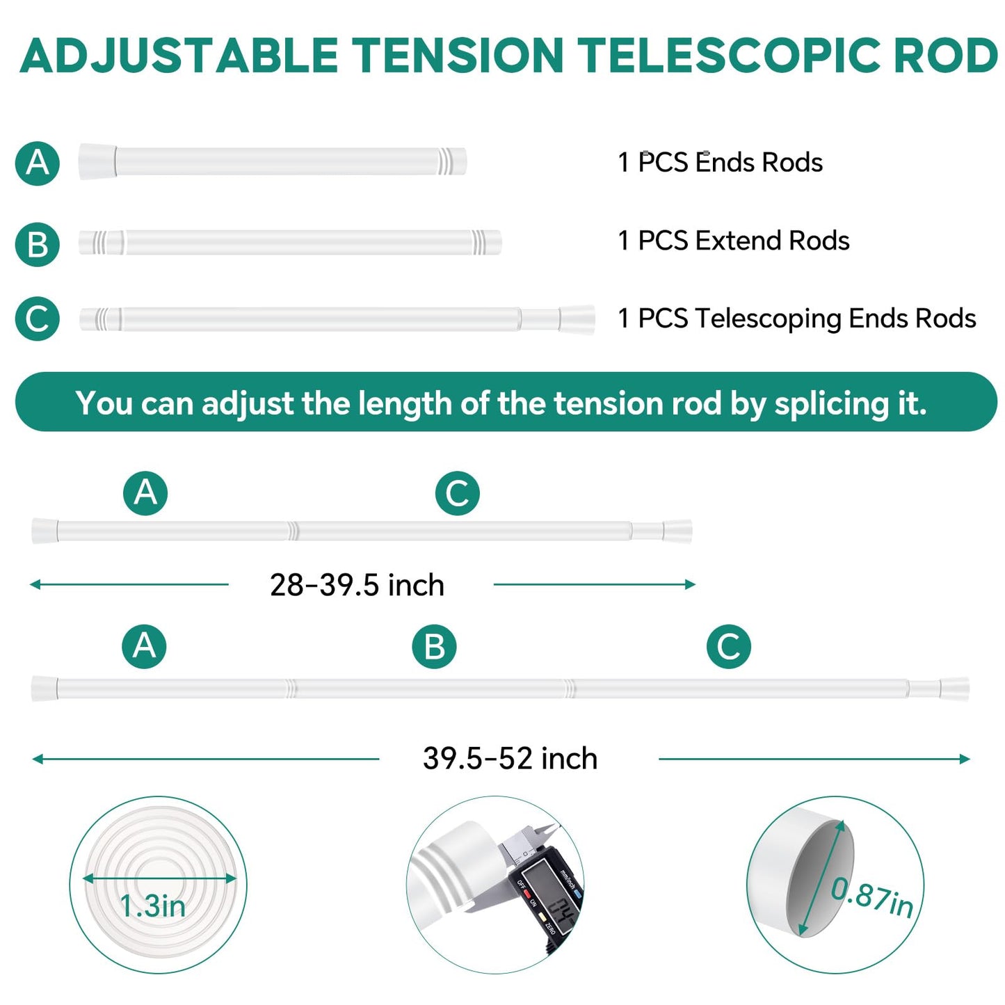 Silver Grey Adjustable Shower Curtain Rod 28-52 Inches 1pc, 7/8" Diameter Anti-slip Heavy Duty Tension Spring Curtain Rod No Drill for Windows Bathroom Kitchen Closet Doorway 22TD28-52SL BST202