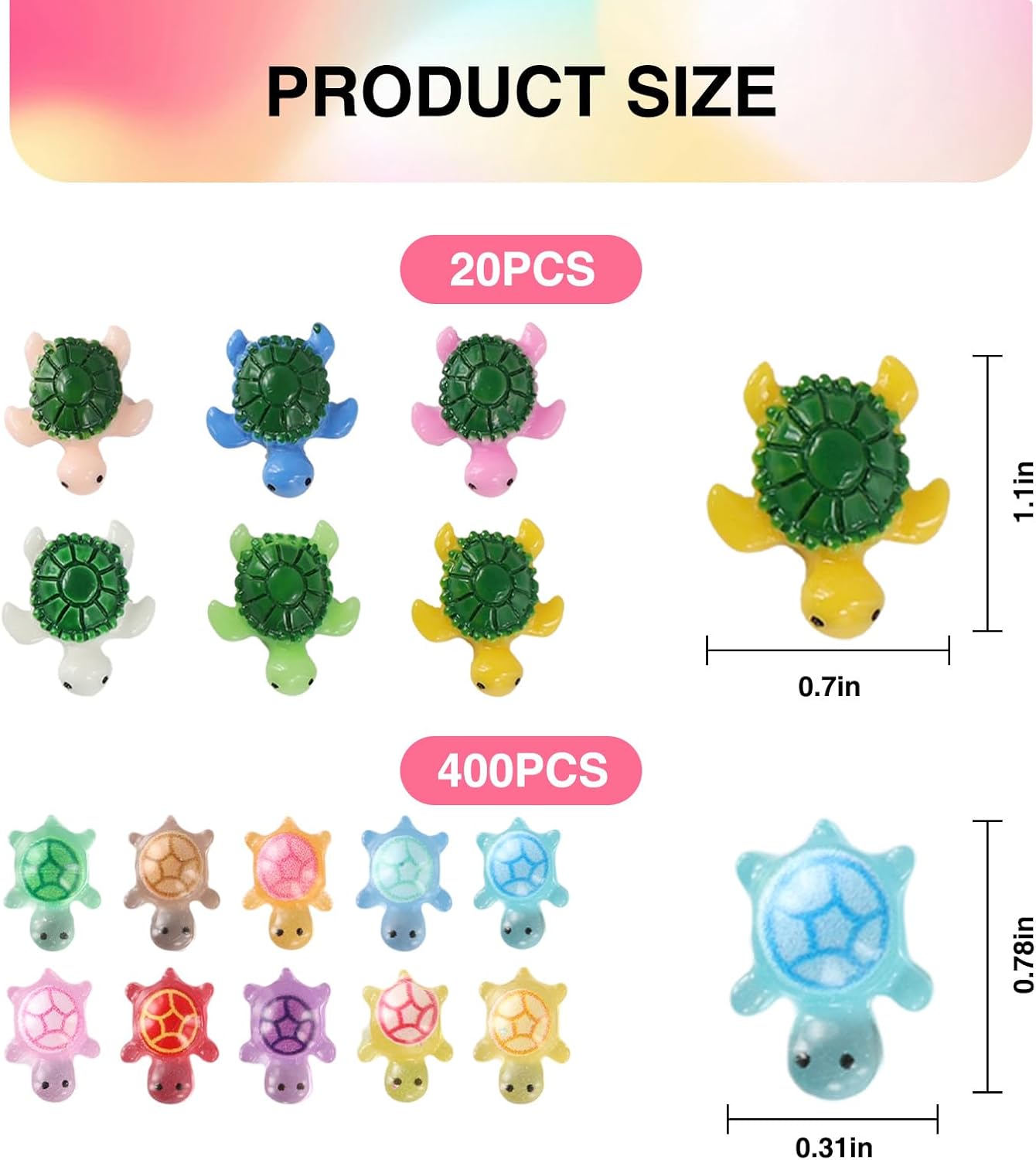 LOGJAM 420 Pcs Mini Resin Turtles Decor, Cute Tiny Sea Turtle Figurines Glow in The Dark for Garden Fish Tank Micro Landscape Home Decor Crafts BST220