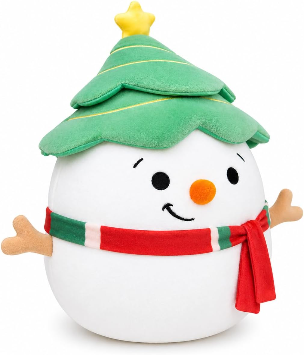 Snowman Noel Plush Toy with Tree Hat and Scarf, 11" Holiday Hug Pillow WN420