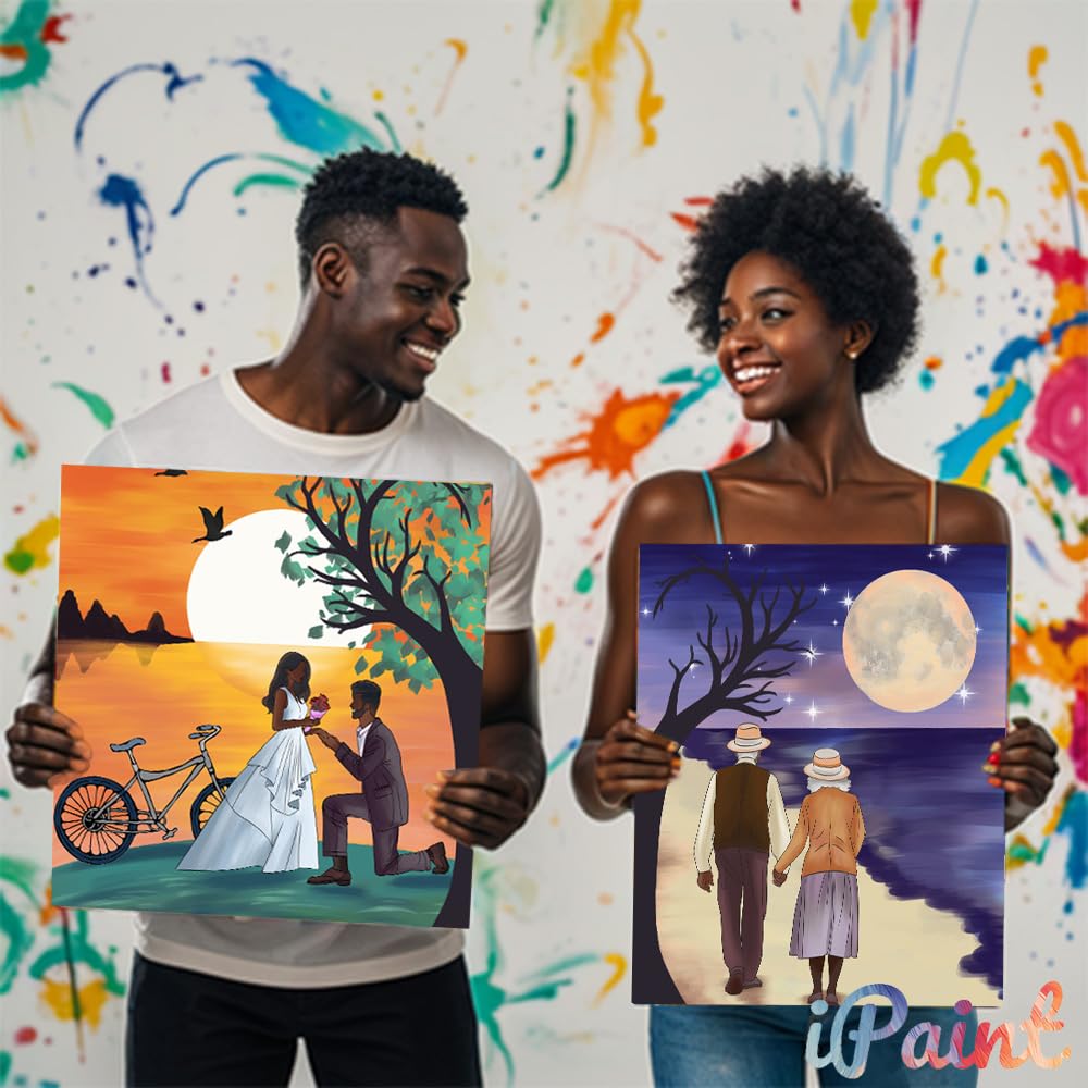 2Pcs Sip and Paint Kit for Adults,Valentines Couple Painting Kit Supplies Canvas, Pre Drawn Canvas to Paint for Date Night for Couples DIY Acrylic Painting Kits Party Favor 8×10 WN420