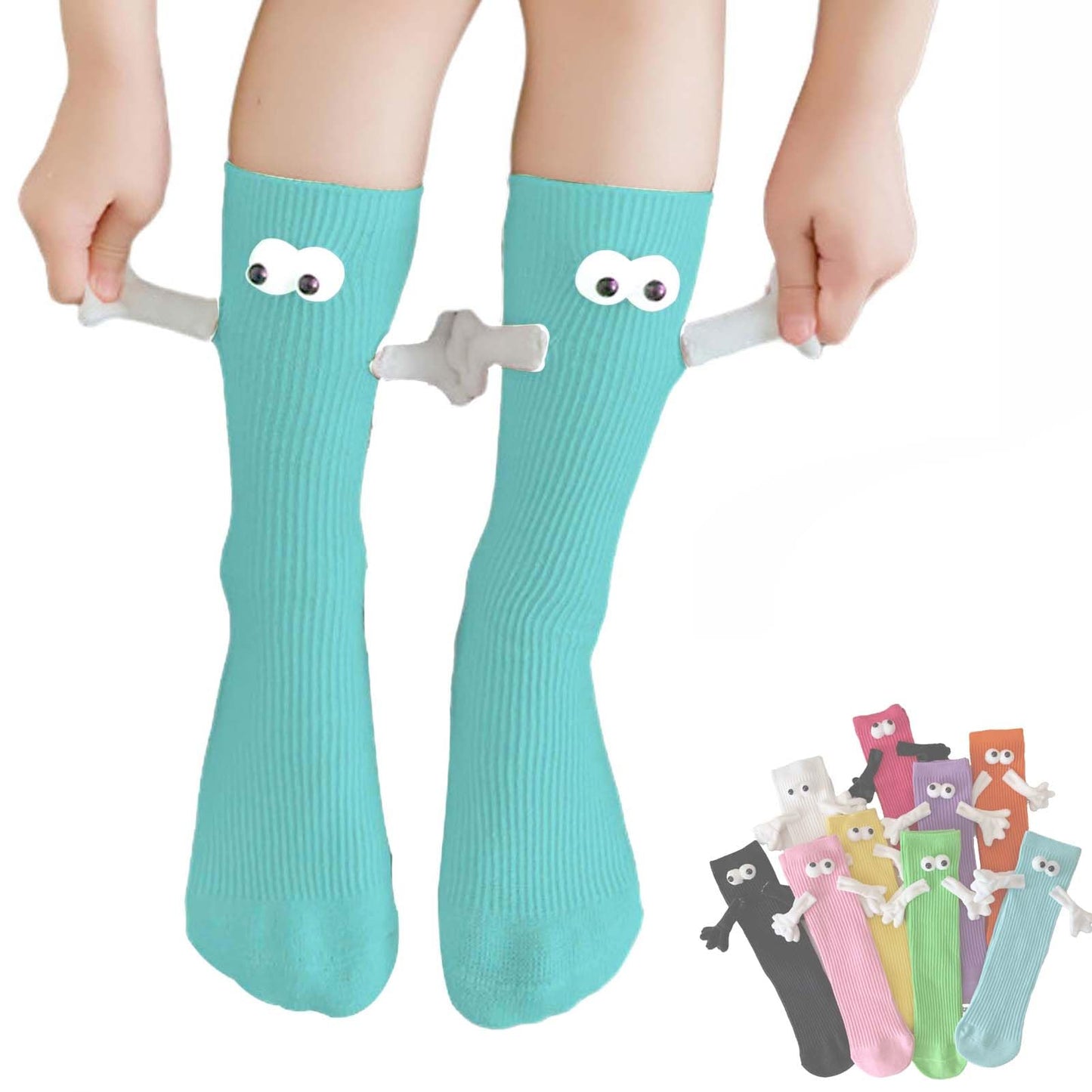 ARTSIM Magnetic Hand Holding Socks for Couple Friends Kids - 3D Doll Mid-Tube Cute Novelty Xmas Socks BST326H