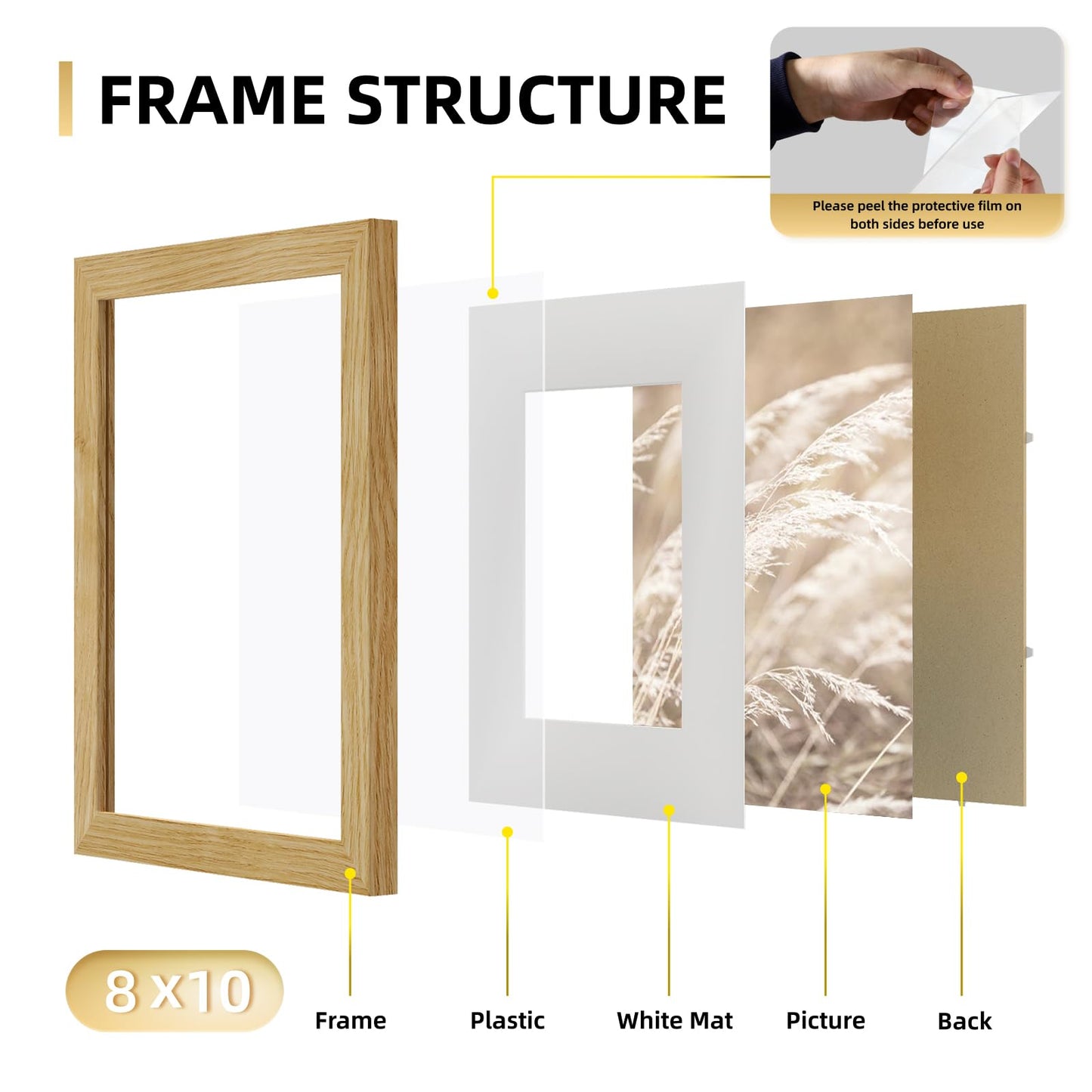 YESKAY 8x10 Picture Frame Set of 9, Display Pictures 5x7 with Mat or 8 x 10 Without Mat, Multi Photo Frames for Wall Mounting or Table Top Display, Blue BST326H