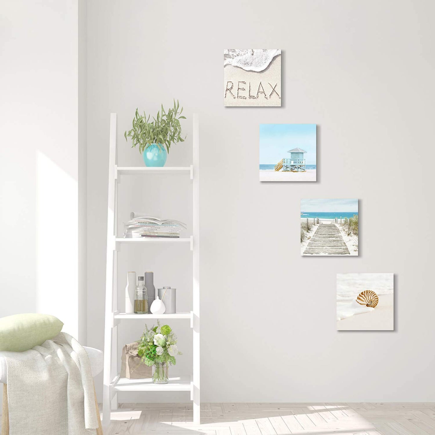 TAR TAR STUDIO Beach Seashells Artwork Canvas Pictures: Tropical Seaside Scene Painting Print for Wall (12" x 12" x 4 PCS, Multiple Style) BST220