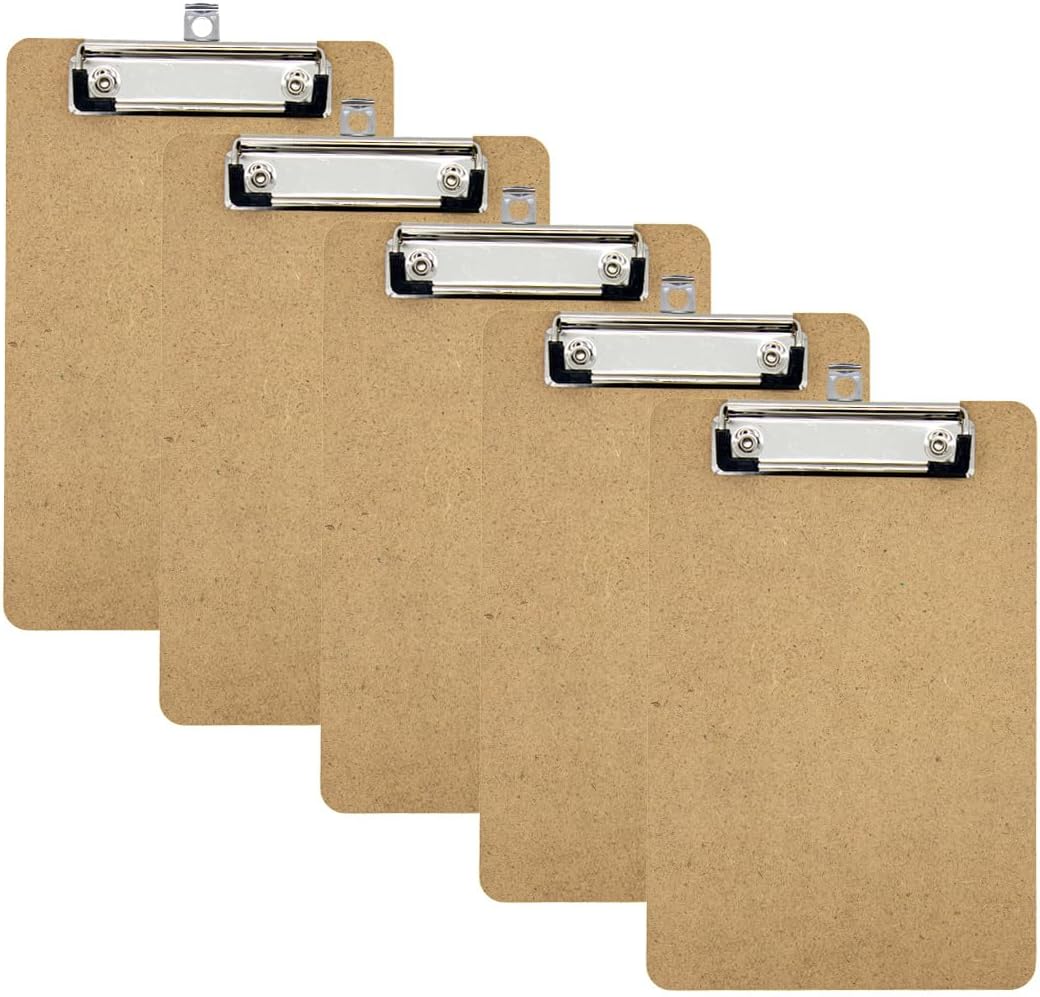 Wood Clipboard 8.74x5.82in, Memo Size A5 Clipboards Wooden Heavy Duty Clipboard with Low Profile Clip for Office, Teacher, Classroom & Back to School College Supplies, Pack of 5 BST326H