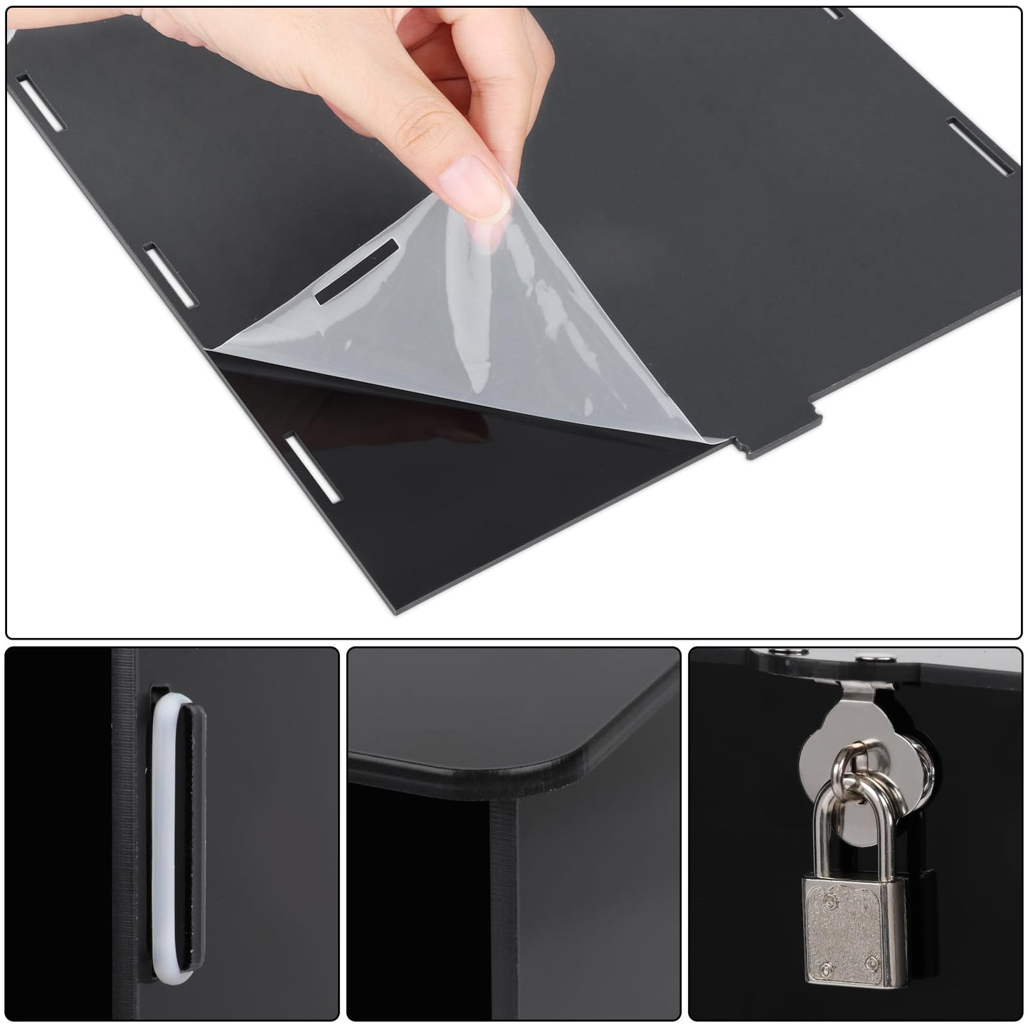 Fowecelt Acrylic Wedding Card Box with Lock Black Card Box DIY Large Rustic Card Box for Wedding Reception Bridal Shower Birthday Baby Shower Party Graduation Decorations (10x10x10 Inch) BST326H