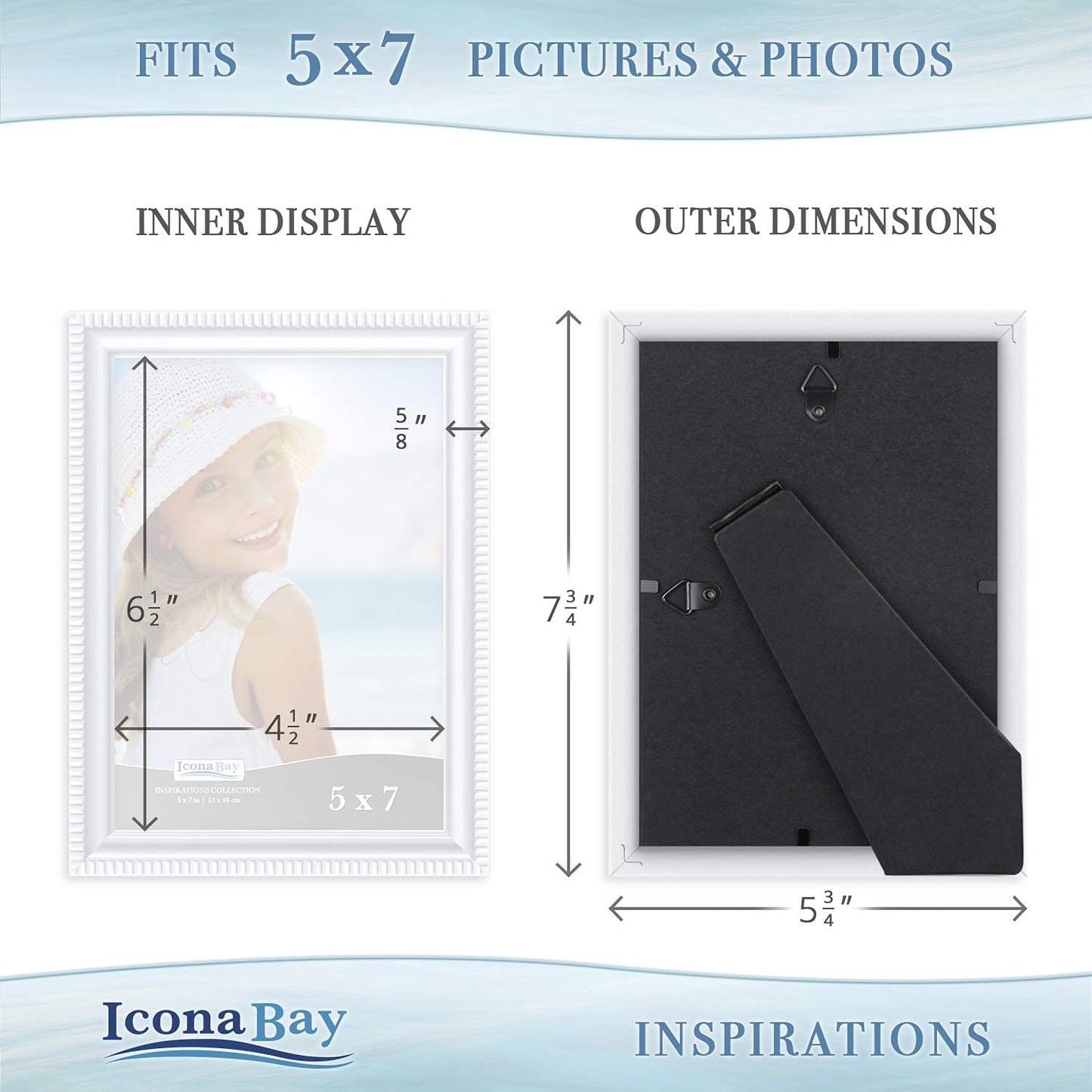 Icona Bay Combination White Picture Frames Set - 10 PC (Five 4x6, Three 5x7, Two 8x10), Inspirations Collection Multi-Pack for Contemporary Wall Gallery BST220