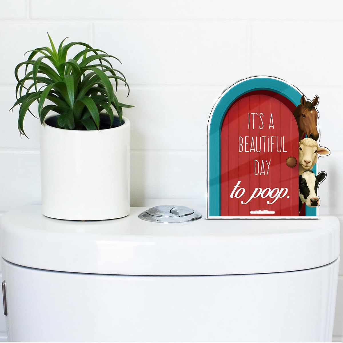 Funny Farmhouse Bathroom Decor - Funny Farm Animals Bathroom Sign for Restroom Shelves Toilet Tank Decor - Beautiful Day Sign BST326L