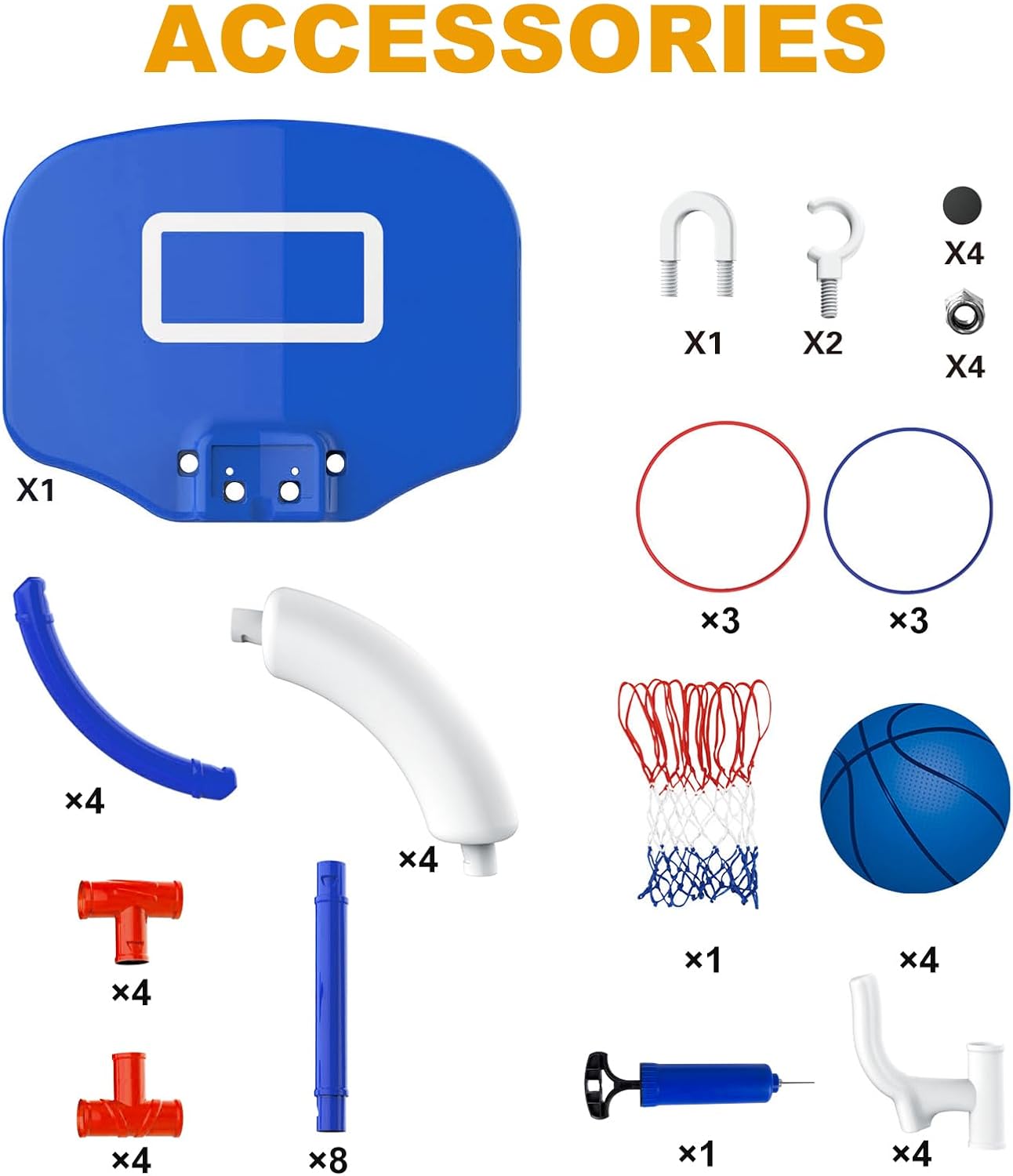Taotuo Blue Floating Pool Basketball Hoop with Backboard, 2-in-1 Poor Toy Basketball & Ring Toss Game with 4 Balls, 6 Rings&Pump, Summer Pool Toys Outdoor Water Fun Family Party for Age 3-12 DD1210