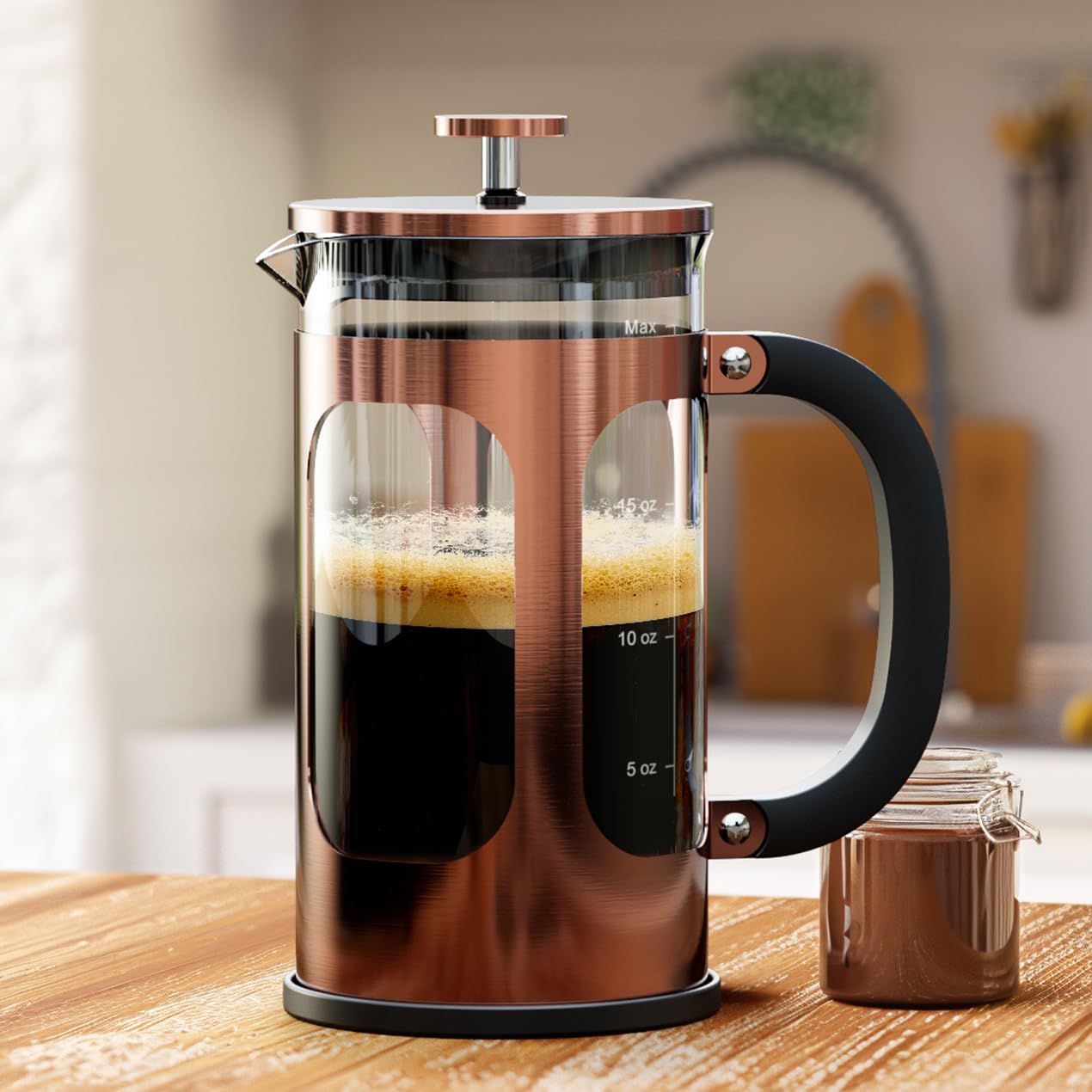 Veken French Press Coffee Maker 34oz, No Plastic Touching Cafe,Thickened Glass Stainless Steel Brewer, Cold Brew Cafetera Tea pot for Kitchen Travel Camping, Gifts, Decor, Bar Accessories, Dark Pewter