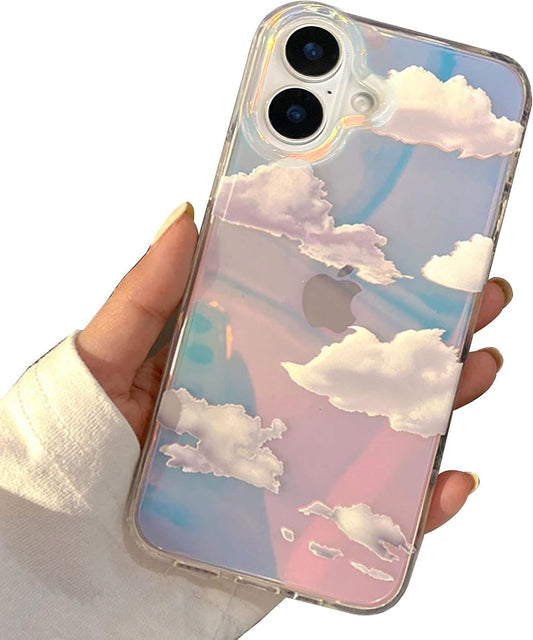 I-MGAE-IN-AR Compact Case for iPhone 16 Holographic Cloud Design,Cute Trendy Soft Slim TPU Shockproof Protective Phone Cases Cover for Women Girls Aesthetic Glitter WN420