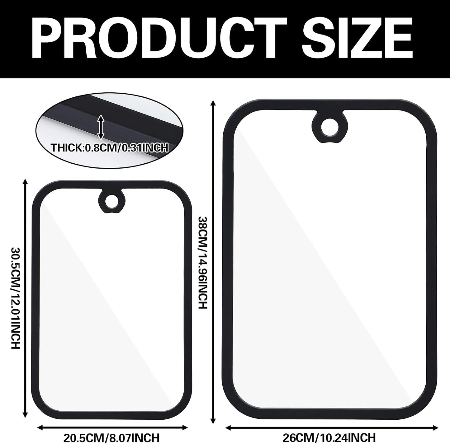 2 Pcs Tempered Glass Cutting Board Set 0.31inch Thick Tempered Glass Black Silicone Edged Chopping Boards with Hanging Holes for Kitchen Countertop & Serving, Dishwasher Safe BST326H