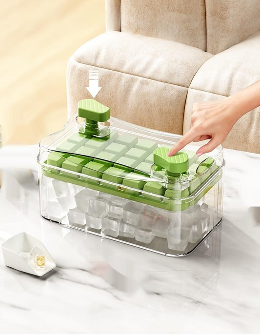 Transparent green double press ice box - large capacity plastic ice tray for families and gatherings, easy to clean, safe and hygienic, leak proof and slip resistant design BST220