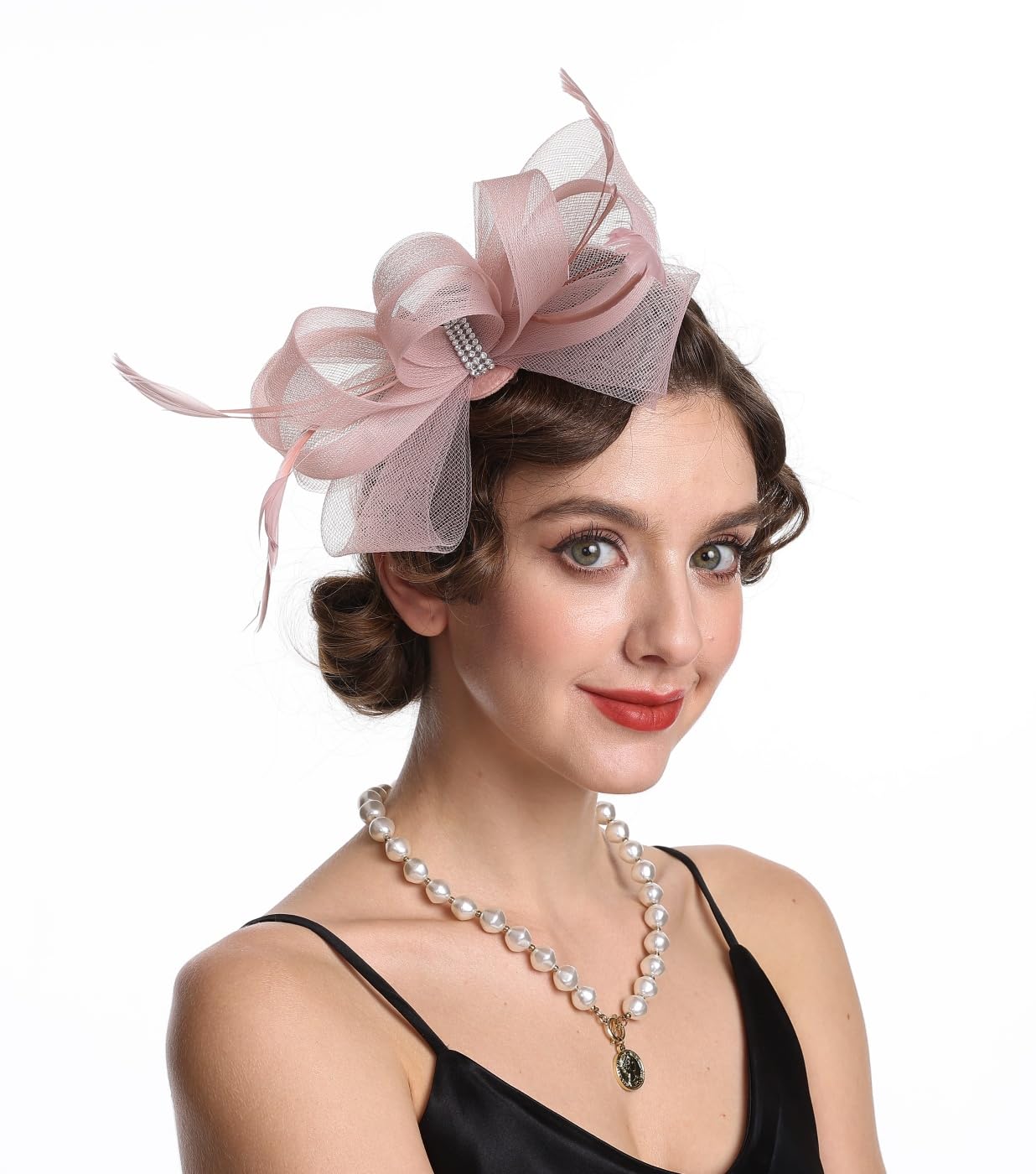SAFERIN Elegant Women's Fascinator Hat with Veil and Feather Hair Clip Headpiece for Weddings Tea Party WN420