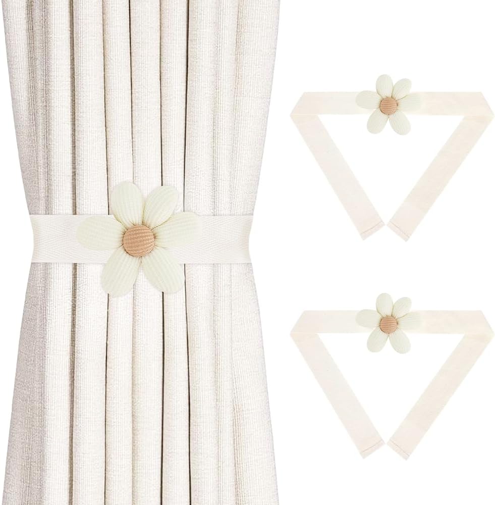 Flower Curtain Tiebacks, 2 Pack Cute Curtain Tie Backs Decorative Curtains Ties Set Tie Backs Holders for Windows Elegant Curtains Holdbacks for Home Office Bedroom Living Room Decoration(Beige) BST326H