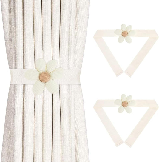 Flower Curtain Tiebacks, 2 Pack Cute Curtain Tie Backs Decorative Curtains Ties Set Tie Backs Holders for Windows Elegant Curtains Holdbacks for Home Office Bedroom Living Room Decoration(Beige) BST326H