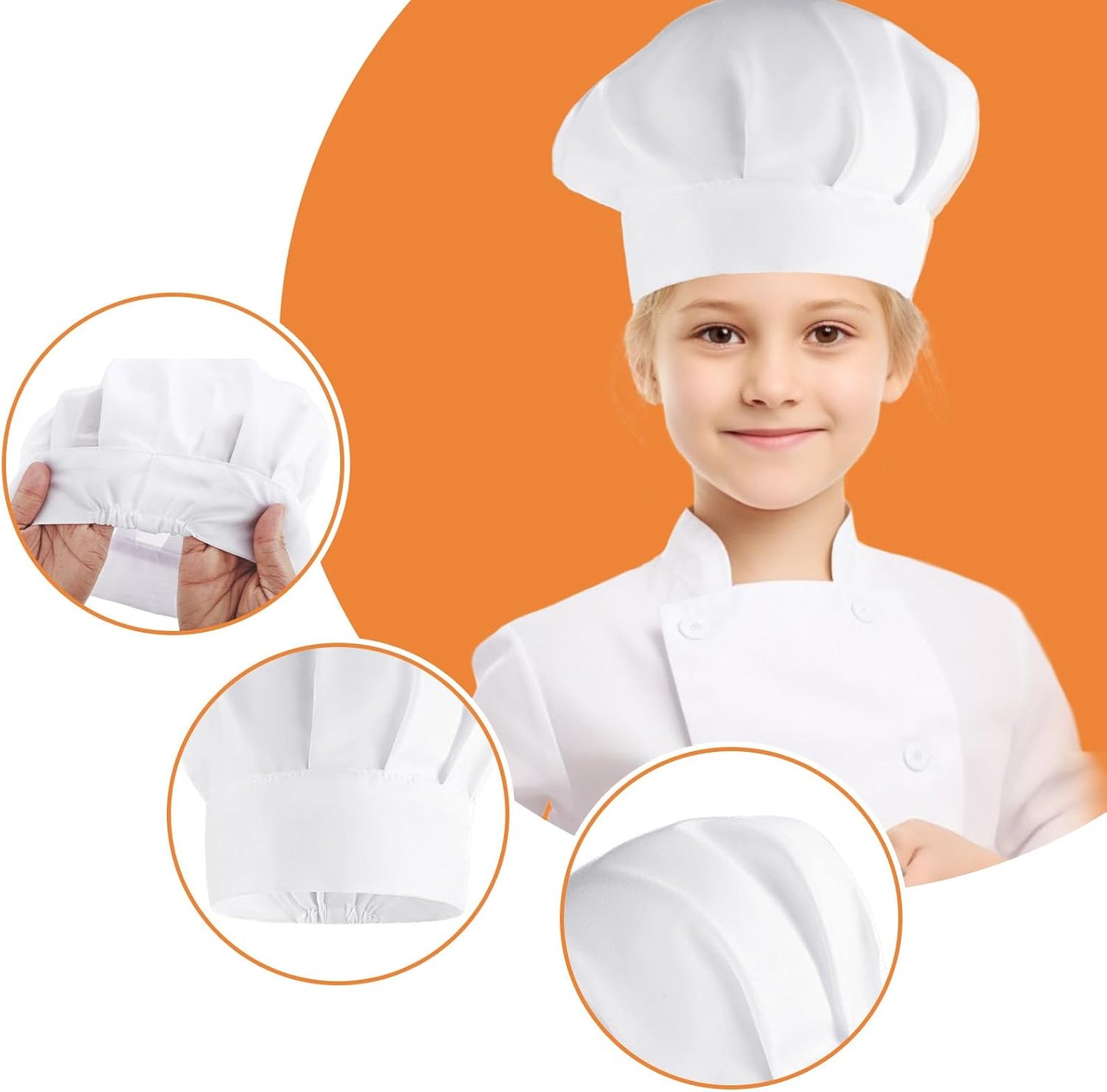Chef Hats for Kids White Kitchen Cooking Chef Cap Polyester Cotton Baker Hat for Kitchen Baking Parties BST220
