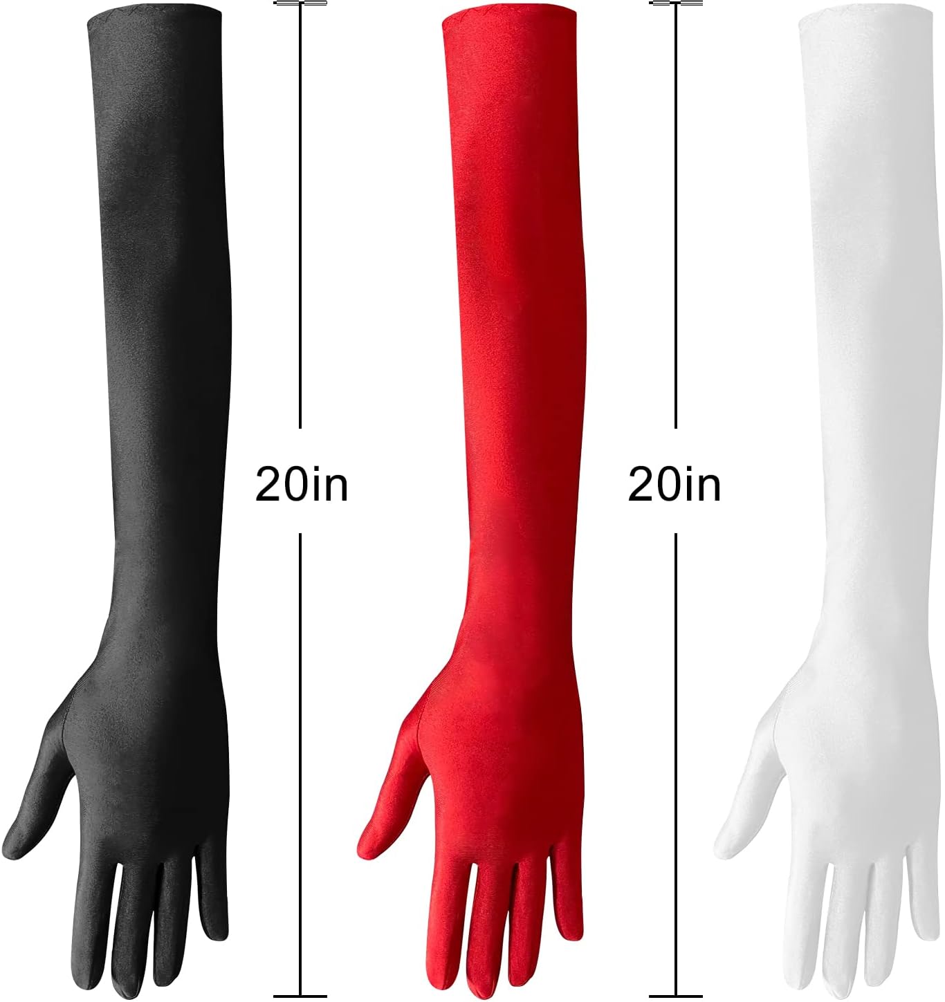 Nackiy Satin Long Black Gloves for Women, Elbow Length Opera Dress Gloves | 20 Inch Length, Black Satin, Stretchy Fit, Elbow Length, 1920s Party, Halloween Costume, Bridal Dress WN420