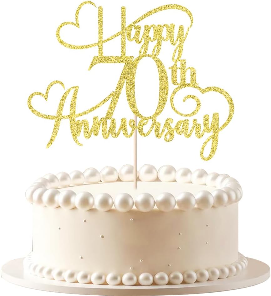 Happy Anniversary Cake Topper gold Glitter 1/15/16/18/25/30/40/50/60/70/80/90 Party Decoration Cake Topper Supplies Wedding Anniversary Cake decoration (70) BST202