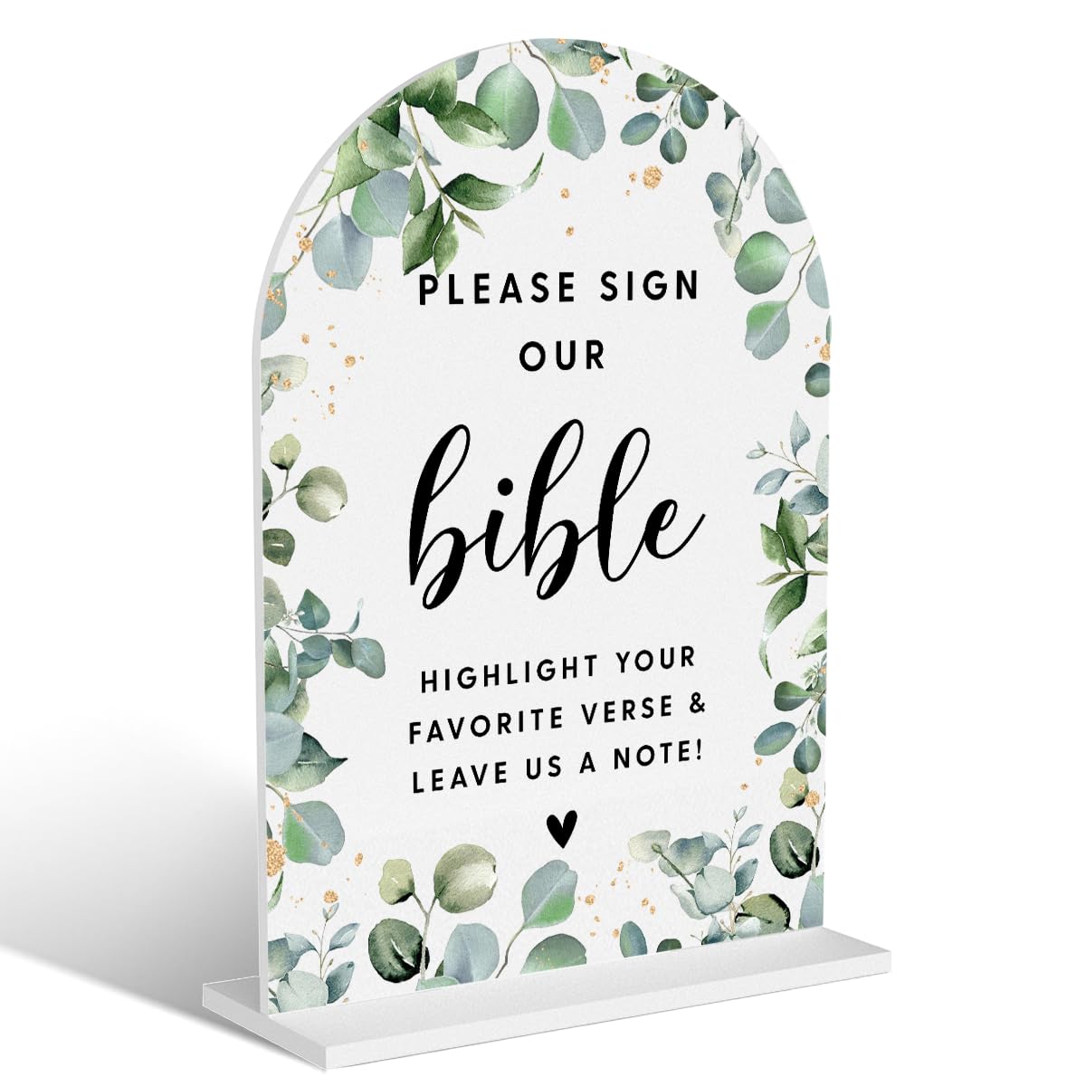 Acrylic Wedding Signs, Bubble Send Off Signs for Marriage Reception, Bridal Shower Decorations, Modern Arched Round Top Acrylic Table Top Sign with Holder for Wedding Party (White Eucalyptus Leaves) BST326L