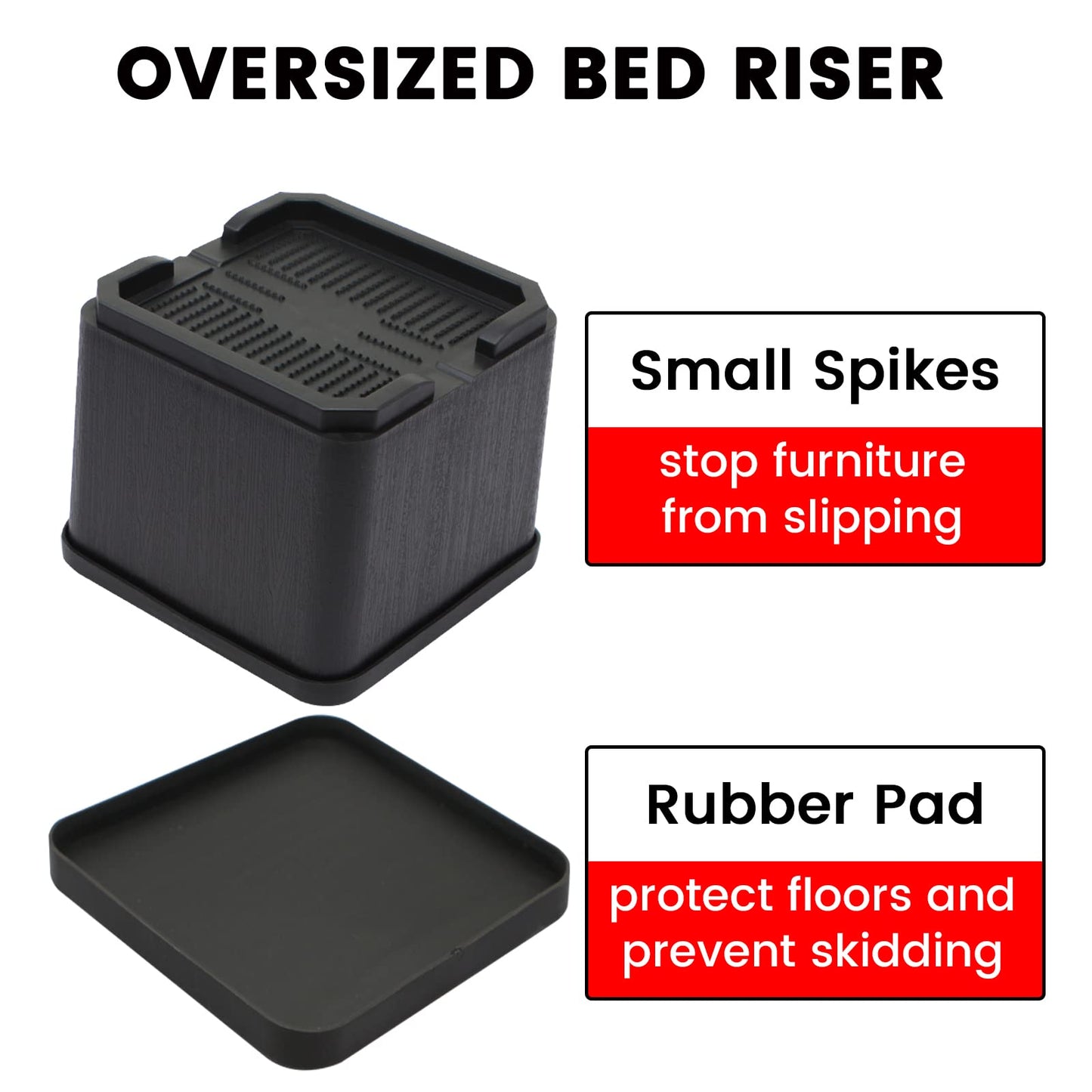 MYMULIKE Bed Risers Oversized 8 Pack, 4 Inch Heavy Duty Furniture Risers Support Up to 6000lbs, Adjustable 8 Inch Bed Raising Blocks Couch Risers for College Dorm Rooms, Tables, Desks BST202
