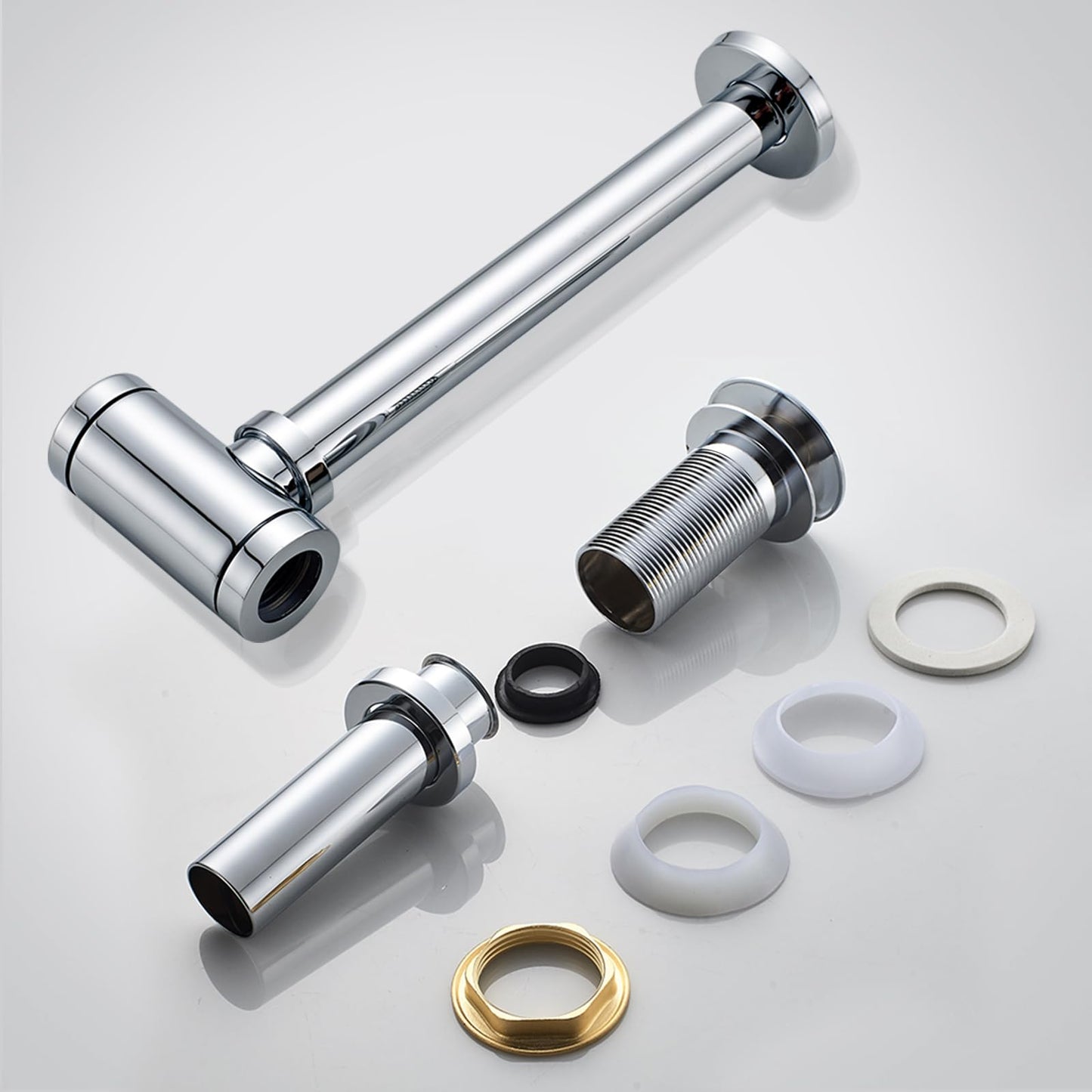Solid Brass Adjustable 1-1/4 Bottle Trap with Overflow Drain Stopper Set, Bathroom Sink P-Trap Complete Set Sink Drain Kit Tube, Antique BST220