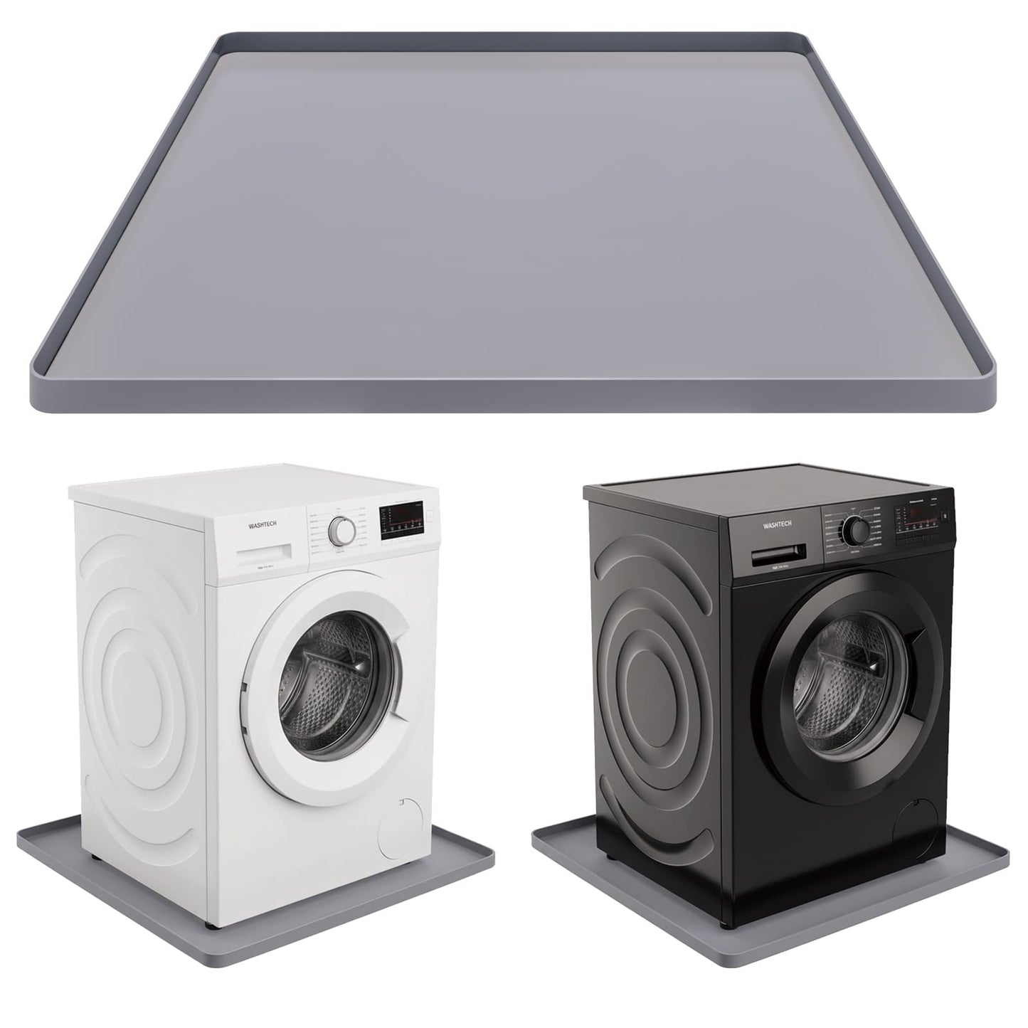 27 x 27 Inch Washing Machine Drain Pan, Silicone Washer Pan, Grey | 2cm Raised Waterproof Edge, Washer and Dryer Mat for Floor Protection, Fits Compact Washers Up to 3.5 Cu.Ft. BST220