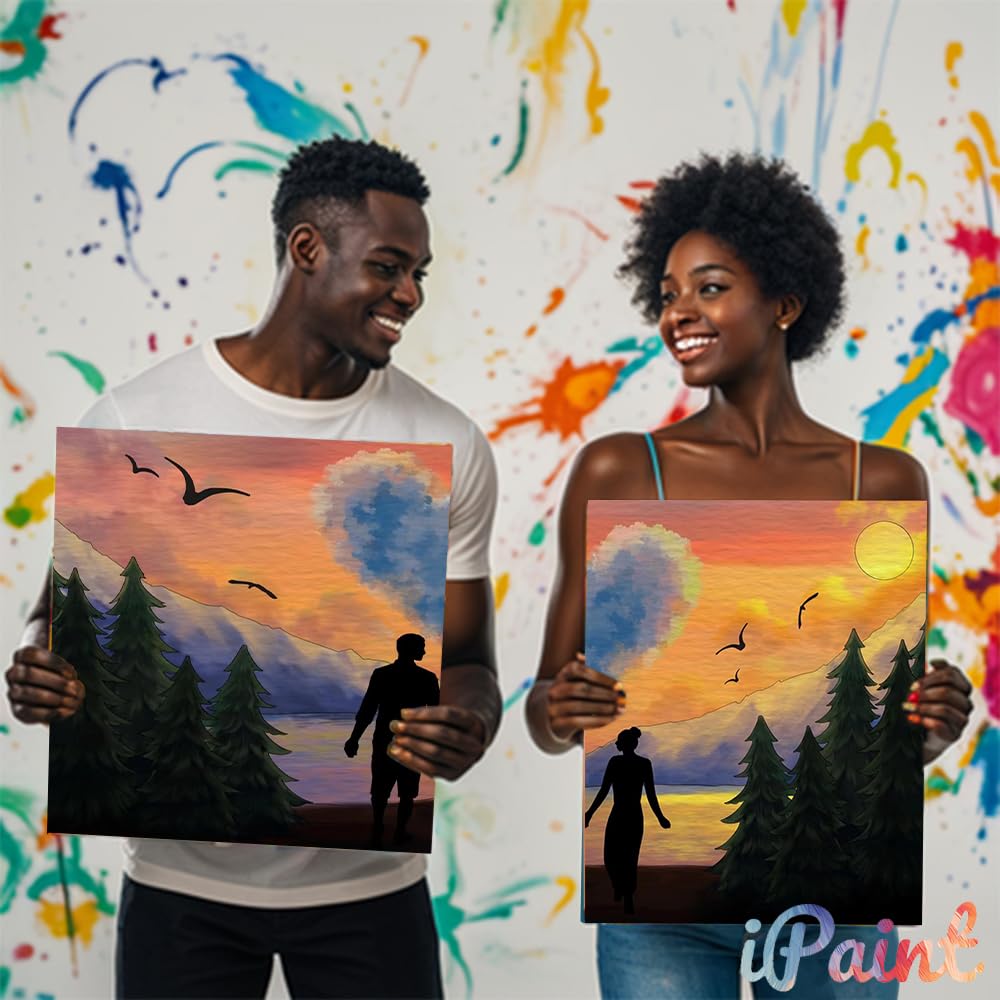 2Pcs Sip and Paint Kit for Adults,Valentines Couple Painting Kit Supplies Canvas, Pre Drawn Canvas to Paint for Date Night for Couples DIY Acrylic Painting Kits Party Favor 8×10 WN420