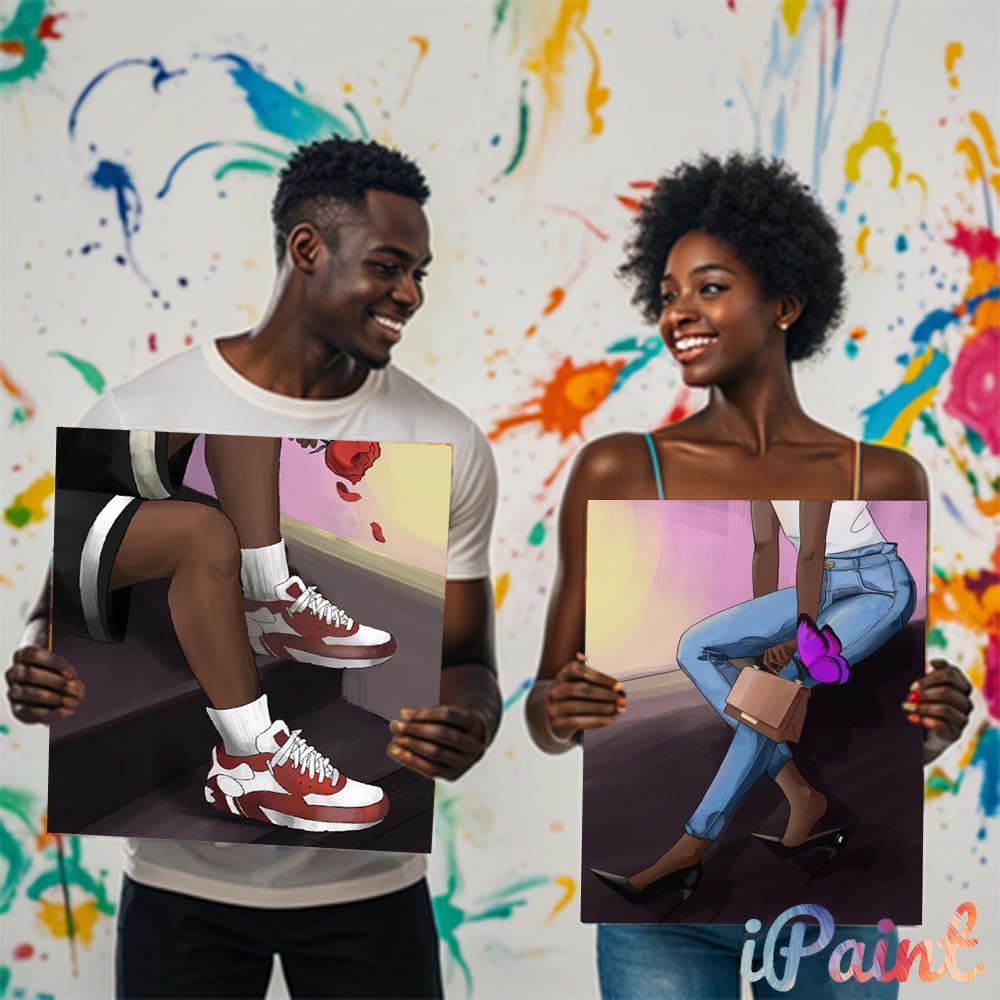 2Pcs Sip and Paint Kit for Adults,Valentines Couple Painting Kit Supplies Canvas, Pre Drawn Canvas to Paint for Date Night for Couples DIY Acrylic Painting Kits Party Favor 8×10 WN420