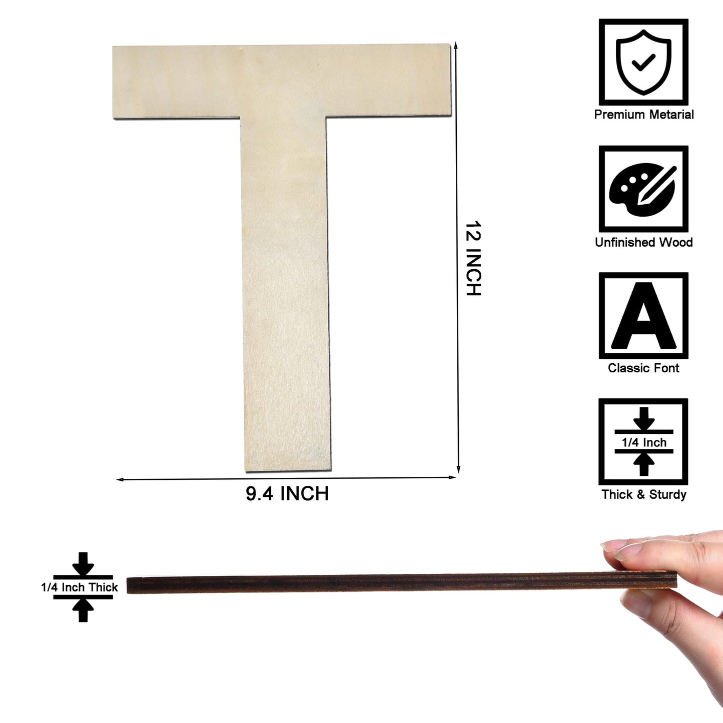 12 Inch Wooden Letter X, 1/4 Inch Thick Large Unfinished Wood Letter for Home Wall Decor, DIY Crafts BST220
