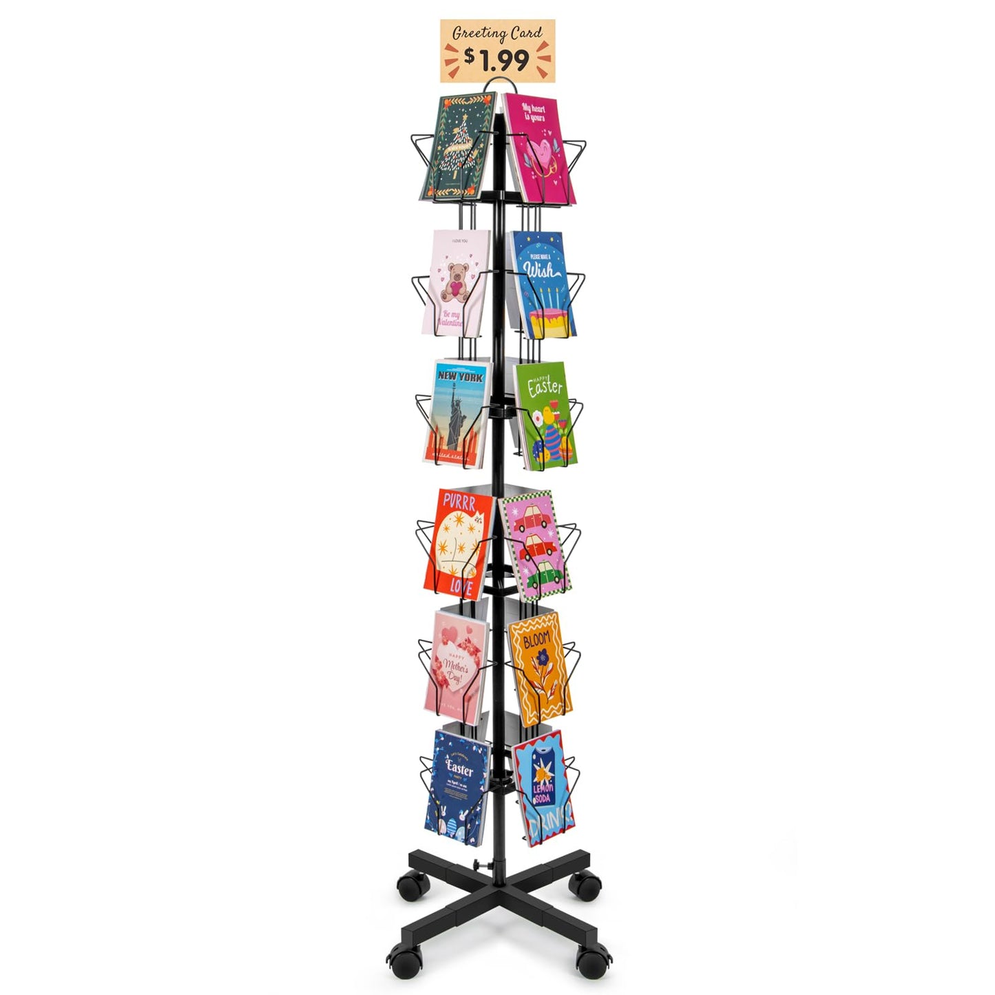 ANBOXIT Greeting Card Display Stand, Metal Rack Holder Organizer | for Retail Stores Vendors, Postcards, Stickers, White - 4 Tier BST202