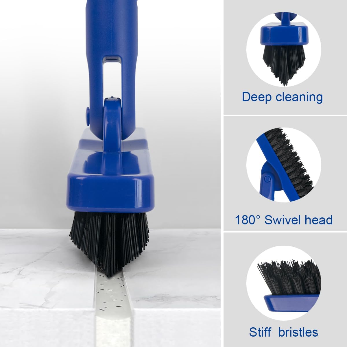CELOX Heavy Duty Long Handle Scrub Brush, Tile Scrub Brush with Long Handle Stiff Bristles for Cleaning (Blue) BST326H