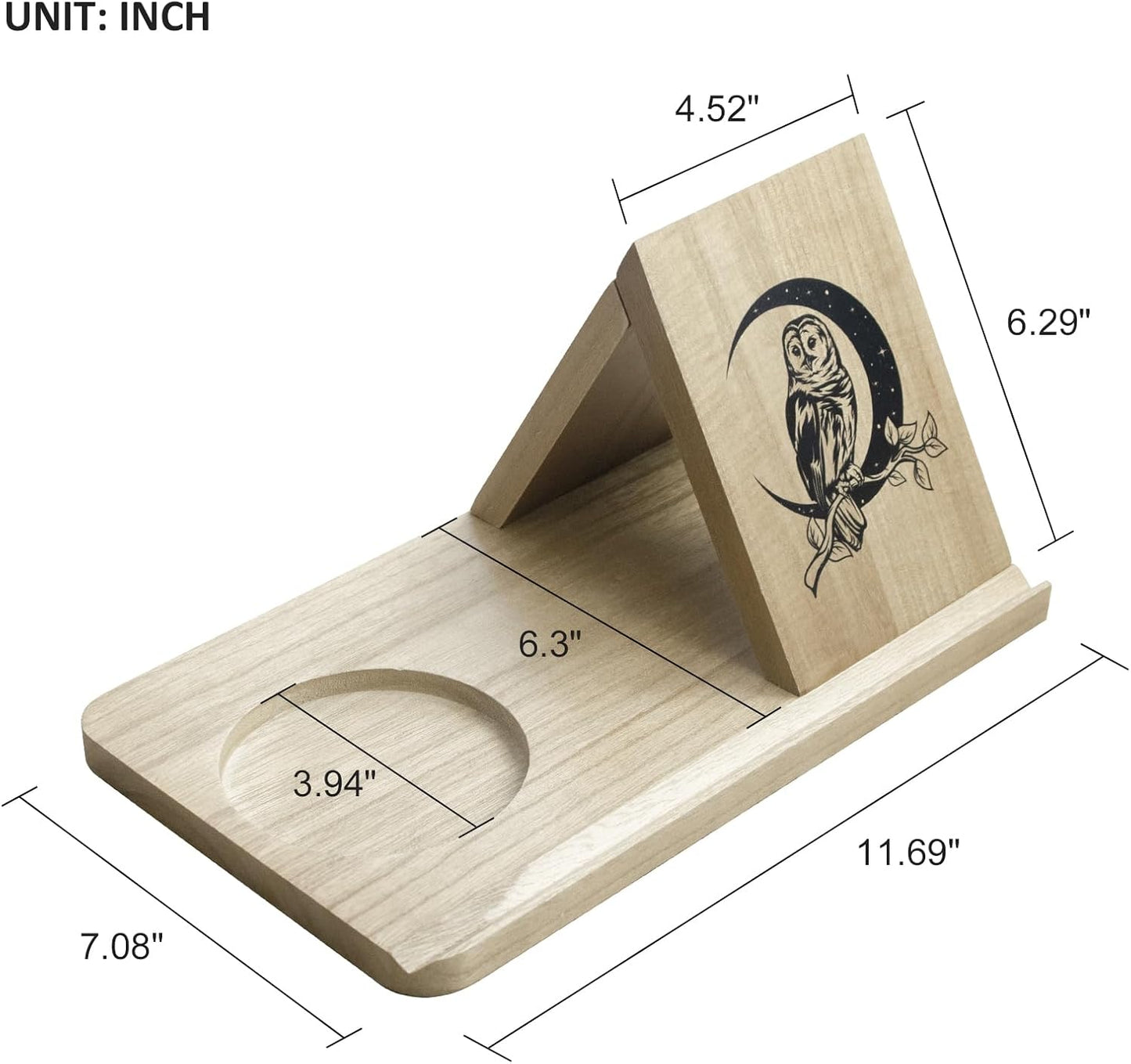 EVOLUX Owl Triangle Book Holder - Wooden Bookshelf With Drink Holder Owl Small Bookshelf Book Holder with Cup Holder (Beige) WN420