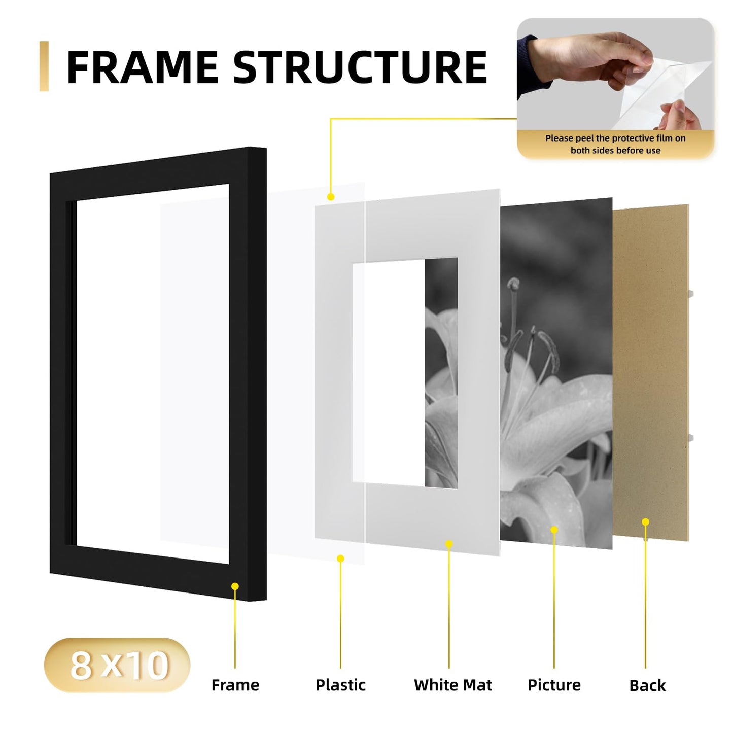 YESKAY 8x10 Picture Frame Set of 9, Display Pictures 5x7 with Mat or 8 x 10 Without Mat, Multi Photo Frames for Wall Mounting or Table Top Display, Blue BST326H