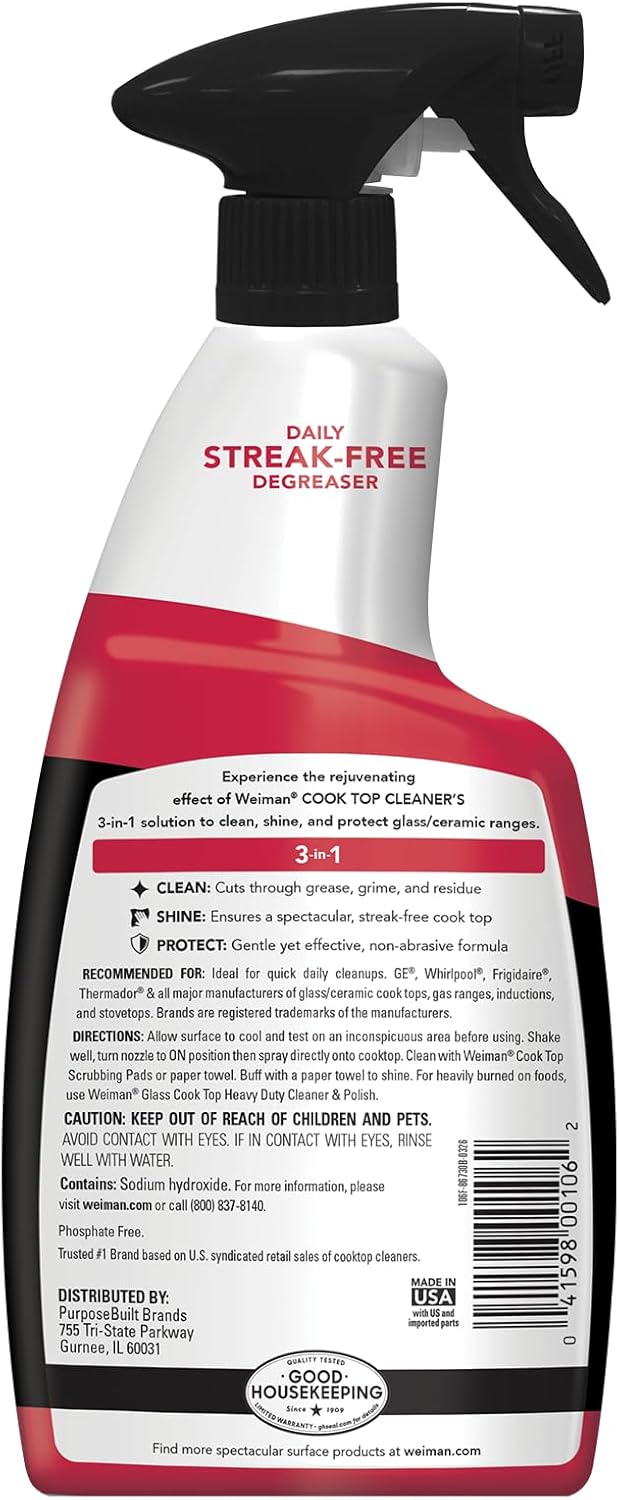 Weiman 2-Pack Cooktop Cleaning Spray & Microfiber Cloth – Cooktop & Oven Cleaner for Streak & Residue Free - Non-Abrasive Degreaser Safe for Glass & Ceramic