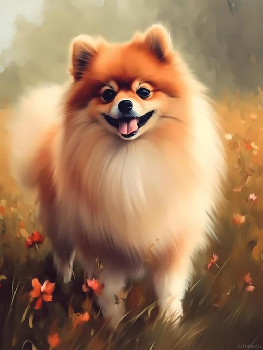 TUTUMAY21 Christmas Gift Pomeranian Dog Happy Animal 5D Diamonds Painting Kits for Adults, DIY Full Round Drill Handmade Gifts Relaxation and Bathroom Decor for New Year Valentine's Day 12x16 inch BST220