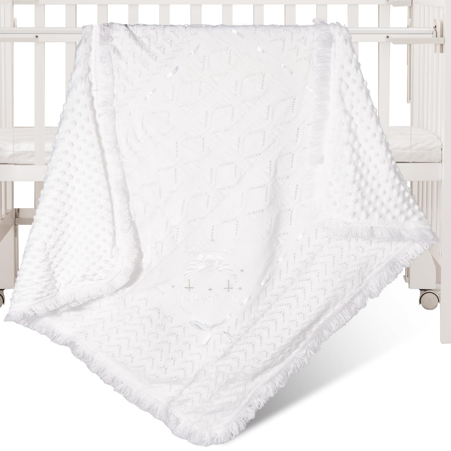 Baby Blanket White Baptism Gifts for Girl Boys First Communion Christening Christian Gifts for Kids White Soft Crochet Knitted Towel BST326H