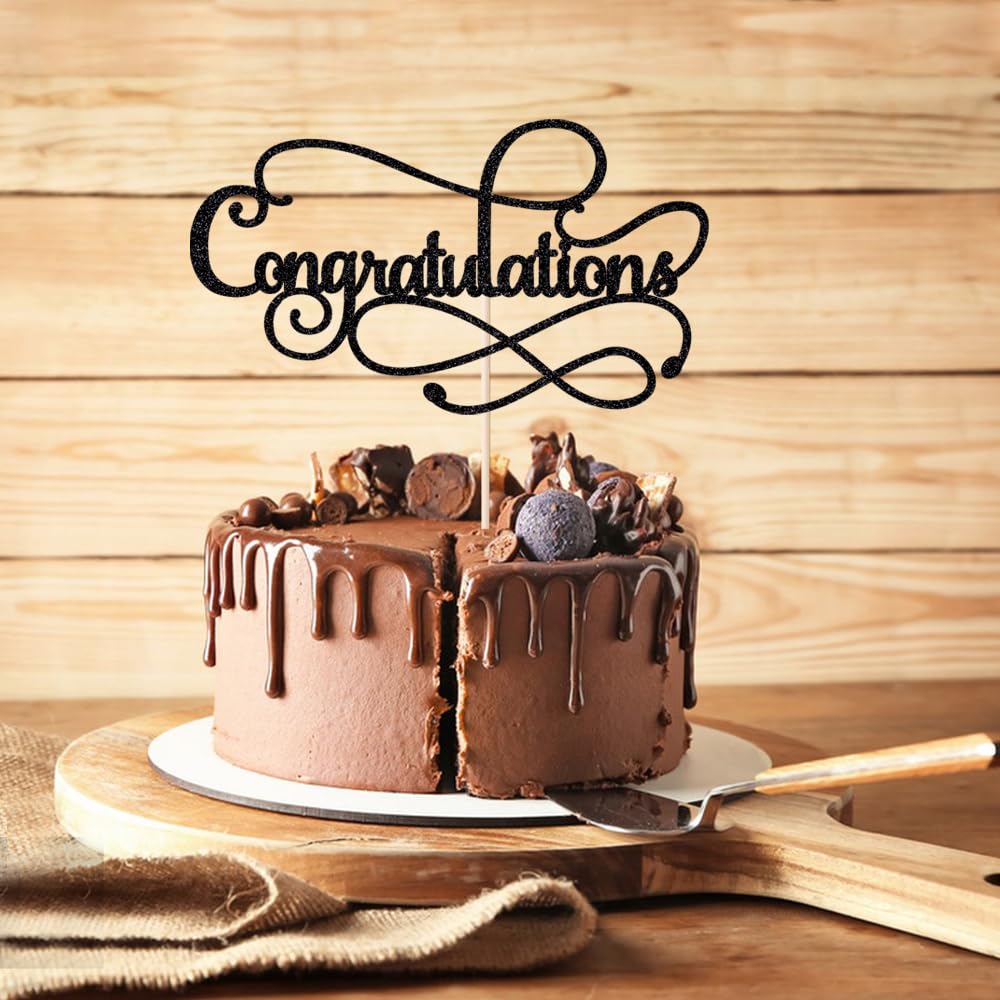 Congratulations Cake Topper,Congratulations 2026 Graduation | Cake Topper,Graduation, Wedding, Retirement, Birthday, Anniversary, Celebration Party Decorations Supplies (Black Gold) BST202