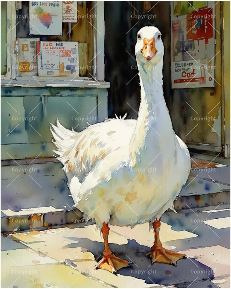 TAOPAOLAB Animal Paint by Numbers Kit for Adults - DIY White Goose in Front of The Bookstoree Painting on Canvas 16x20In, Acrylic Paint Set for Beginners, Farmhouse Art for Home Decoration or Gifts BST326H