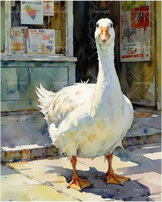 TAOPAOLAB Animal Paint by Numbers Kit for Adults - DIY White Goose in Front of The Bookstoree Painting on Canvas 16x20In, Acrylic Paint Set for Beginners, Farmhouse Art for Home Decoration or Gifts BST326H