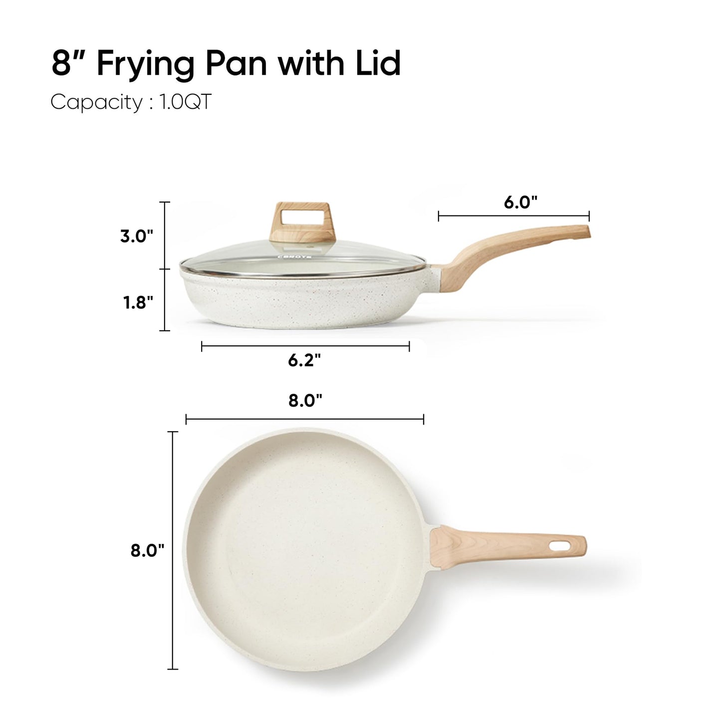 CAROTE Non Stick Frying Pan, 12 Inch Cream White Skillet with Glass Lid | Non Toxic Kitchen Healthy Cookware, Compatible with All Stovetop, Easy to Clean, PFOA Free BST202