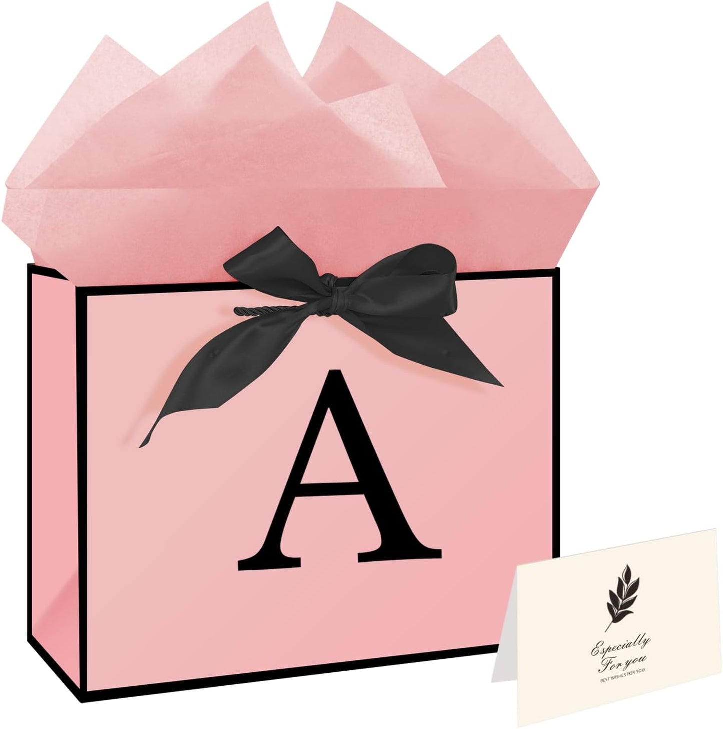 Eaureum Personalized Initial A Gift Bags for Girls Women, 13" Pink Initial A Gift Bags for Birthday Wedding Holidays Party Decorations for Her Girls Women Daughter Granddaughter Friends Wife BST326L