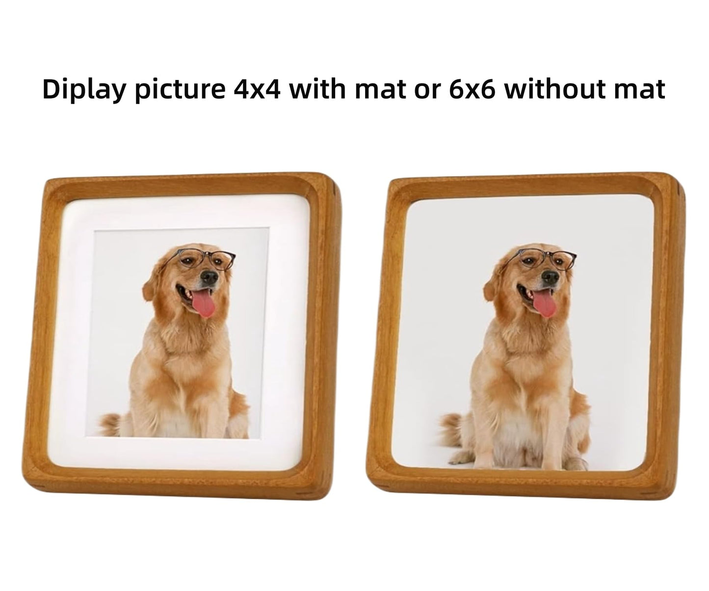 6x6 Solid Teak Wood Picture Frame Matted to 4x4 | Shatterproof Plexiglass, Mortise-Tenon Build, Horizontal & Vertical Tabletop Wall Mounting Square Display Frame BST220