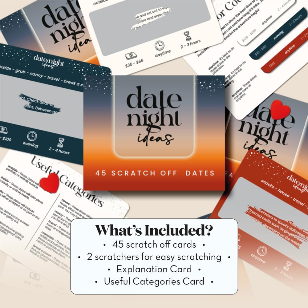 45 Romantic & Fun Scratch Off Date Night Ideas Card Game, Couple Gifts for Boyfriend, Girlfriend, Wife, Husband, Engagement, Birthday, Anniversaries or Bridal Shower Gifts WN420