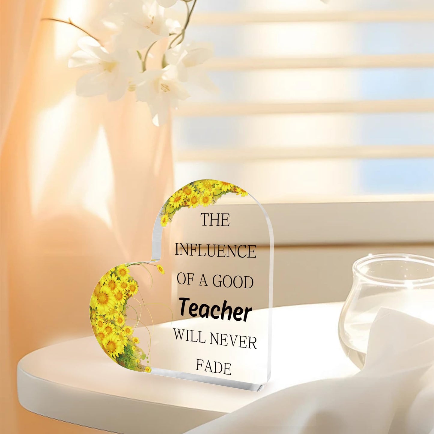 Teacher Appreciation Gifts End of Year Thank You Christmas Retirement Back to School Graduation Halloween Thanksgiving Teacher Gifts for Women Acrylic Plaque Decor with Sunflower for Teachers BST326L