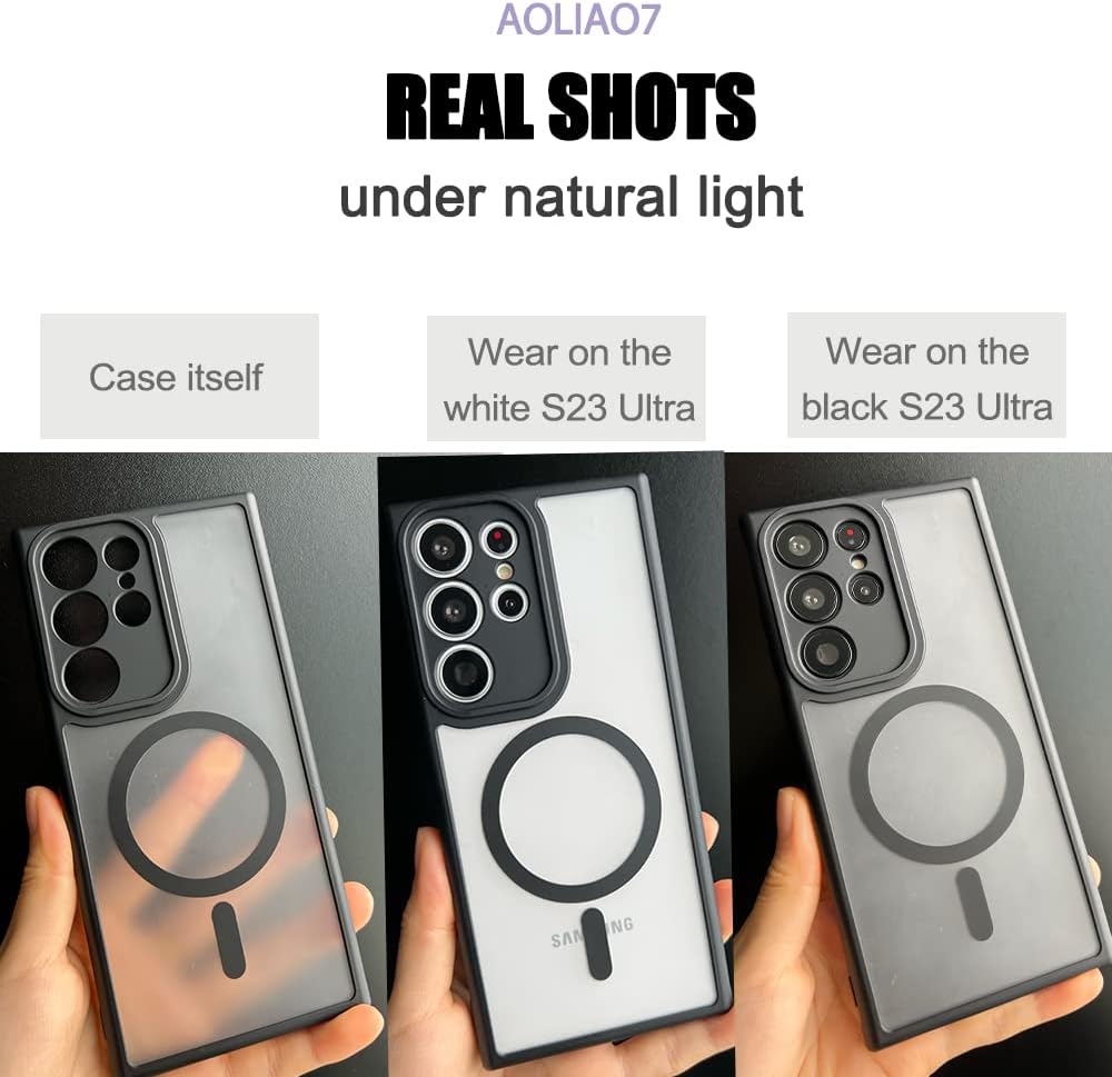 Anti-Fingerprints for Samsung Galaxy S23 Ultra Case Magnetic,[Full Camera Protection] [Compatible with Magsafe Accessories] Frosted Back Cover for Galaxy S23 Ultra 6.8", Black WN420