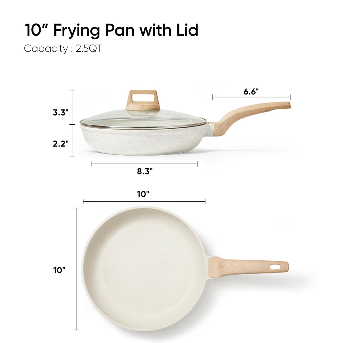 CAROTE Non Stick Frying Pan, 12 Inch Cream White Skillet with Glass Lid | Non Toxic Kitchen Healthy Cookware, Compatible with All Stovetop, Easy to Clean, PFOA Free BST202